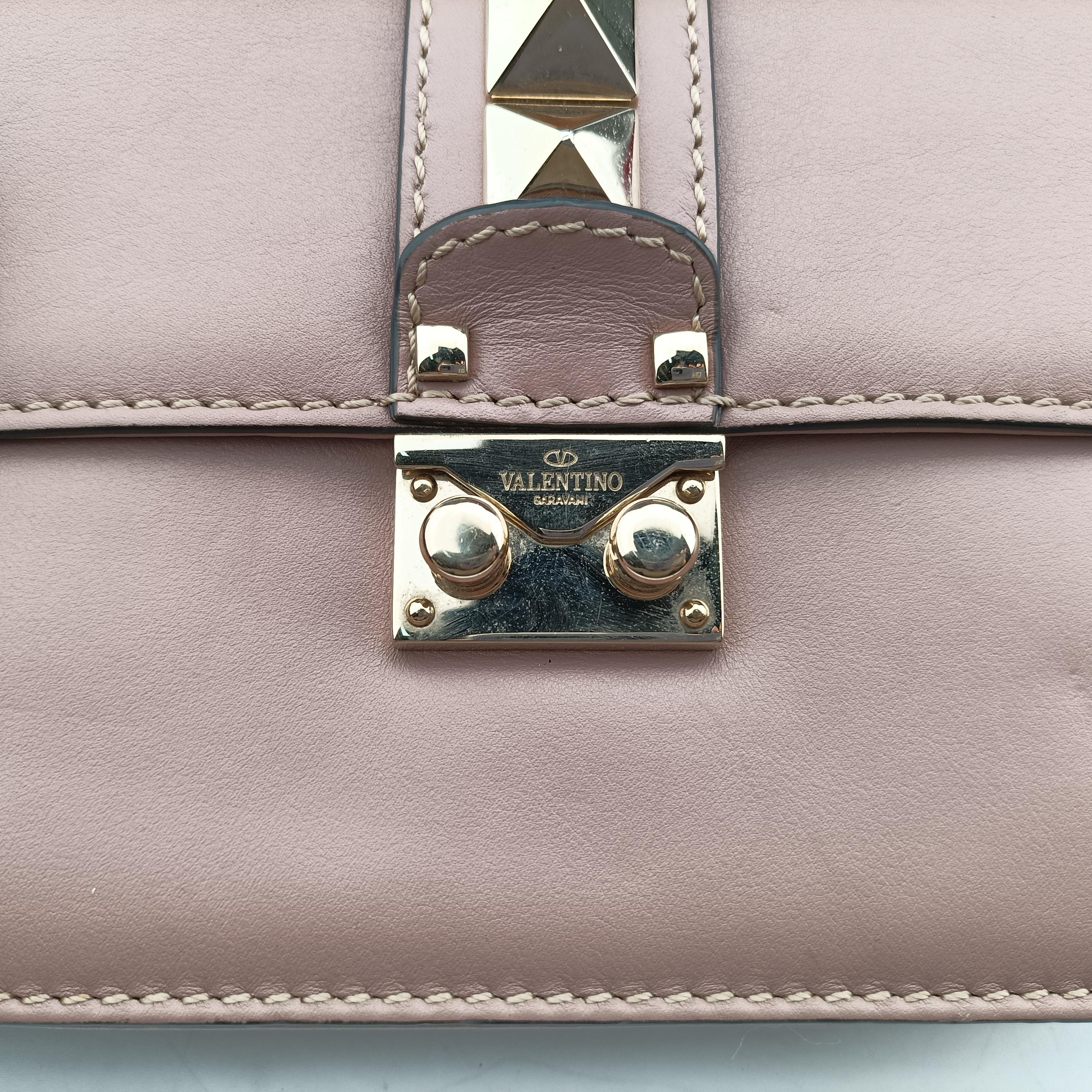 Pre-owned Valentino Rockstud Glam Lock Pink Leather  shoulderbag | stylenewstar