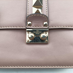 Pre-owned Valentino Rockstud Glam Lock Pink Leather  shoulderbag | stylenewstar