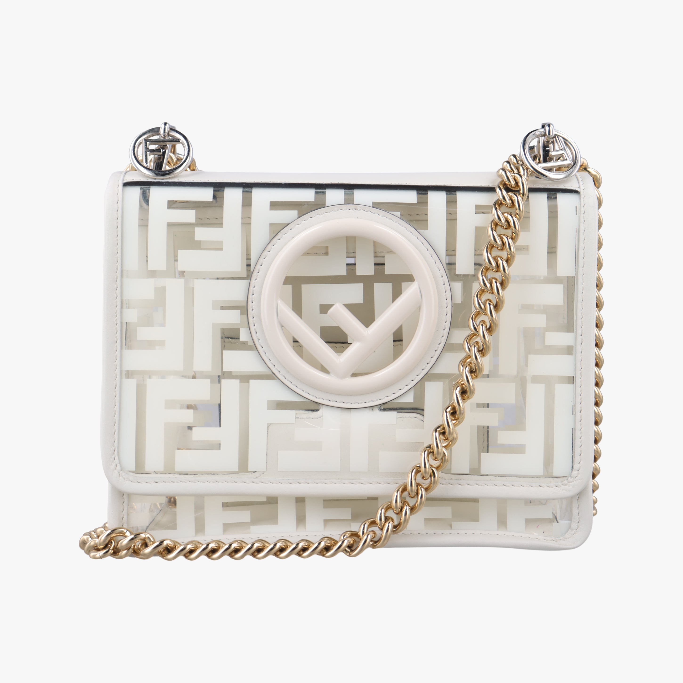 Pre-owned Fendi KAN I F White PVC coated canvas 8BT286 shoulderbag | stylenewstar