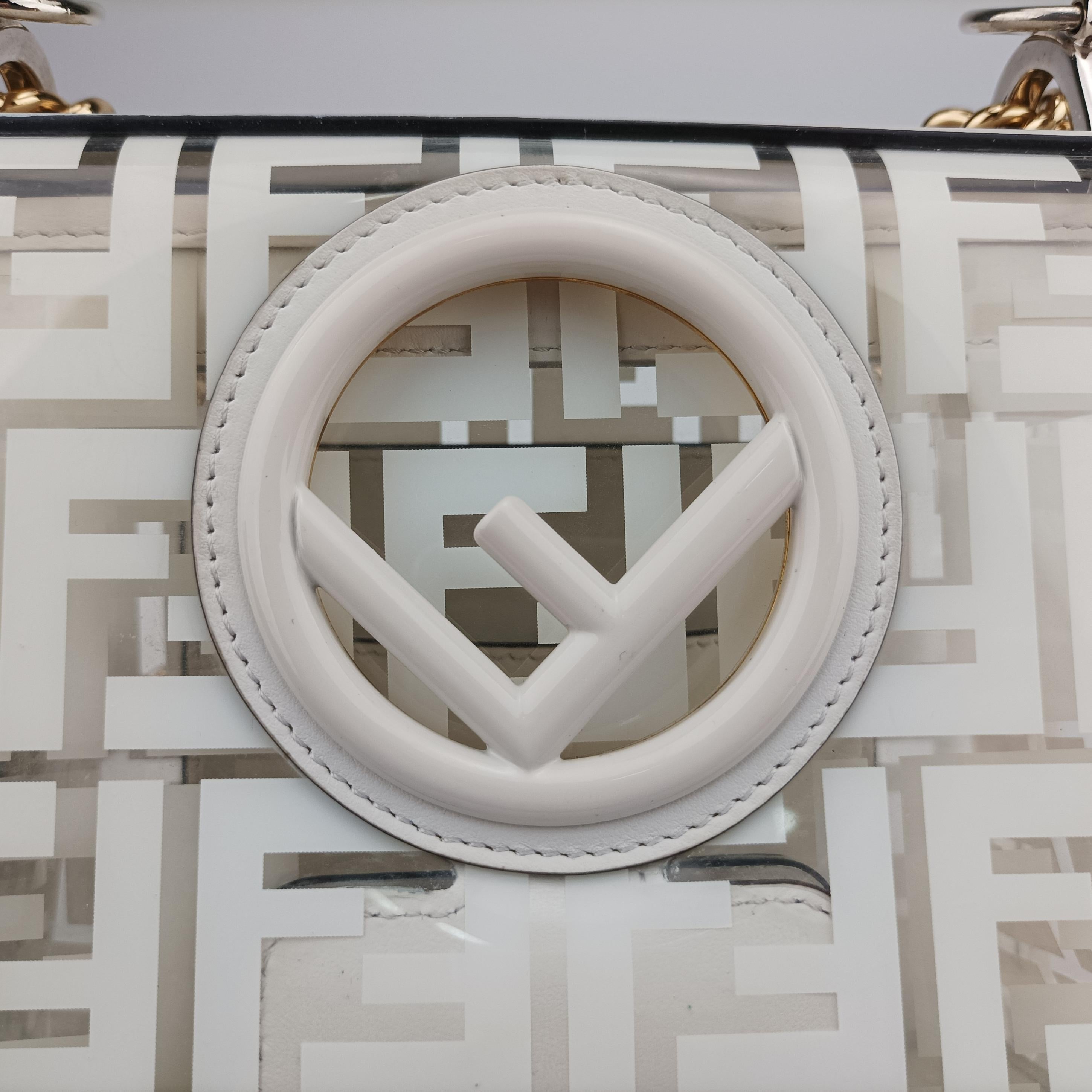 Pre-owned Fendi KAN I F White PVC coated canvas 8BT286 shoulderbag | stylenewstar