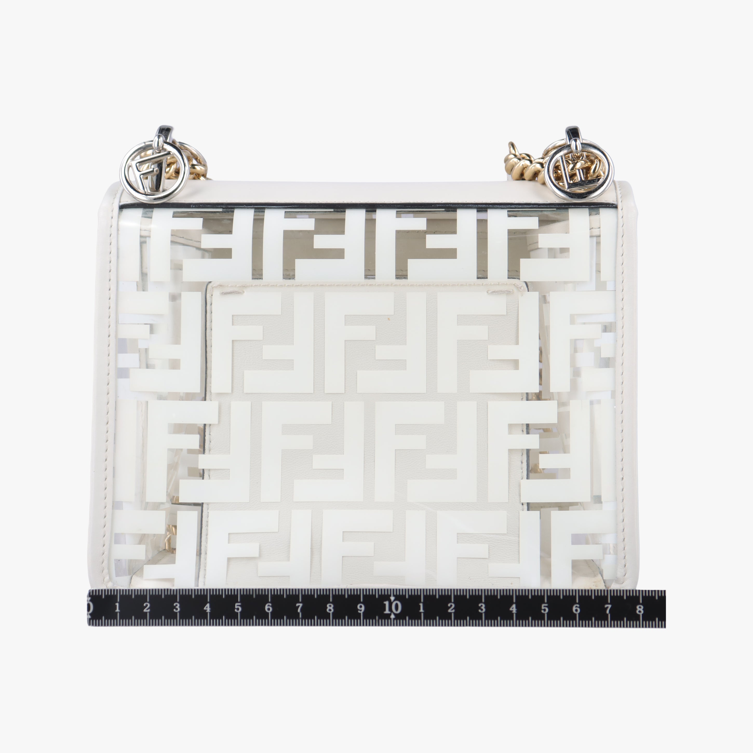 Pre-owned Fendi KAN I F White PVC coated canvas 8BT286 shoulderbag | stylenewstar