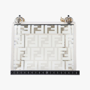 Pre-owned Fendi KAN I F White PVC coated canvas 8BT286 shoulderbag | stylenewstar