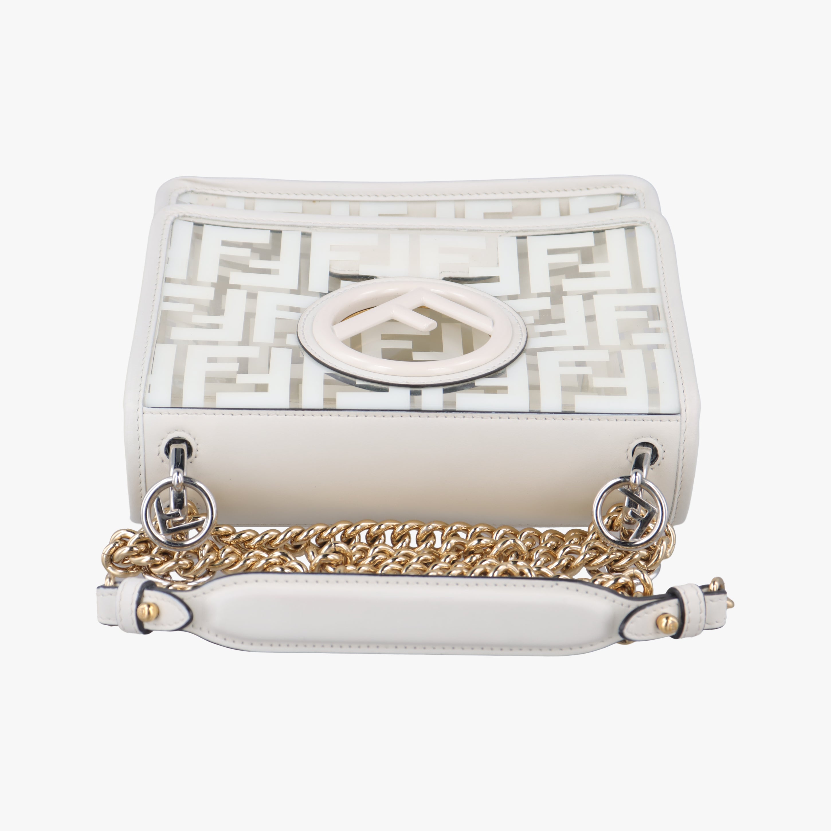 Pre-owned Fendi KAN I F White PVC coated canvas 8BT286 shoulderbag | stylenewstar