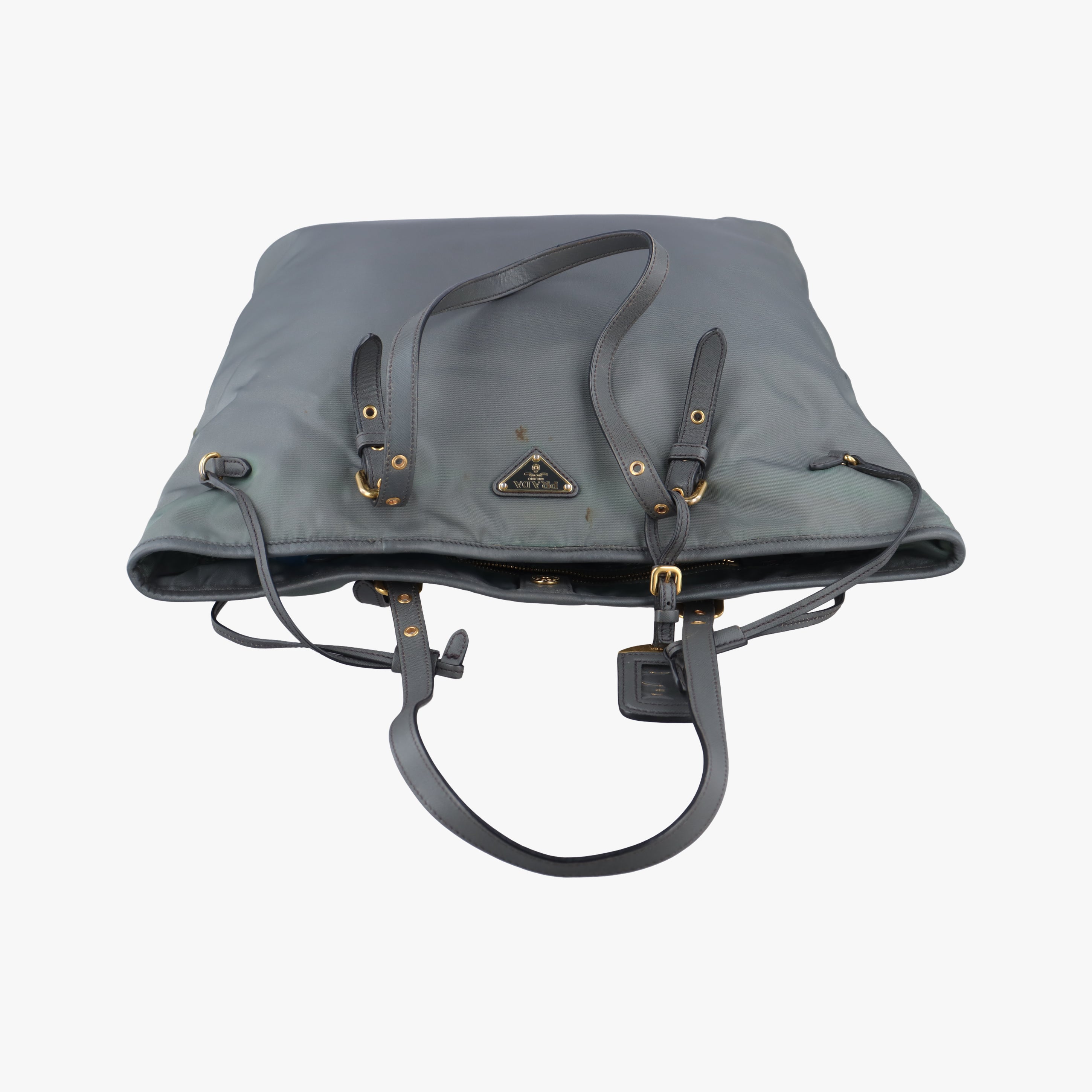 Pre-owned Prada Triangle logo Grey nylon × leather BR4991 handbag | stylenewstar