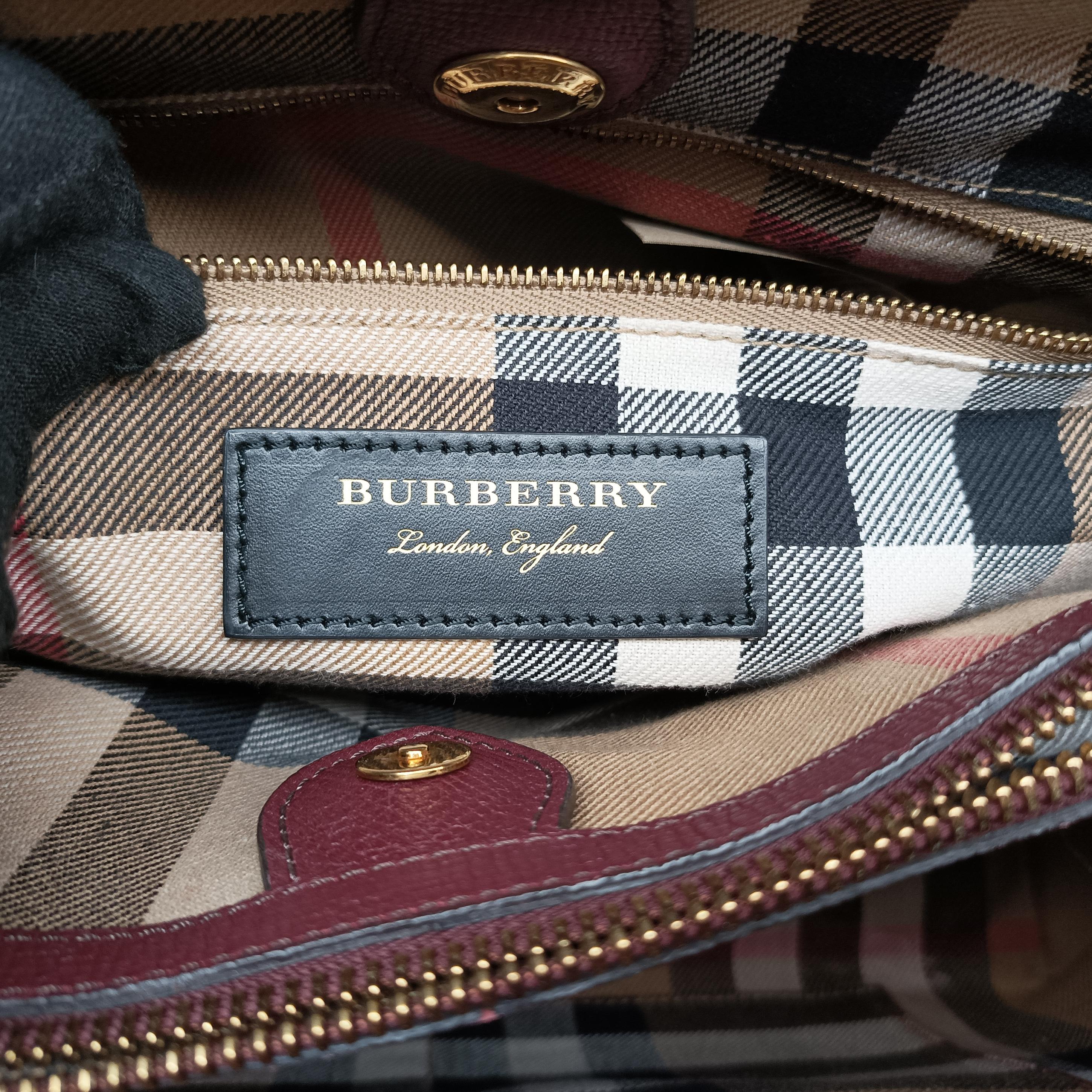 Pre-owned Burberry Medium Banner Burgundy×gray×beige×dark navy leather  shoulderbag | stylenewstar