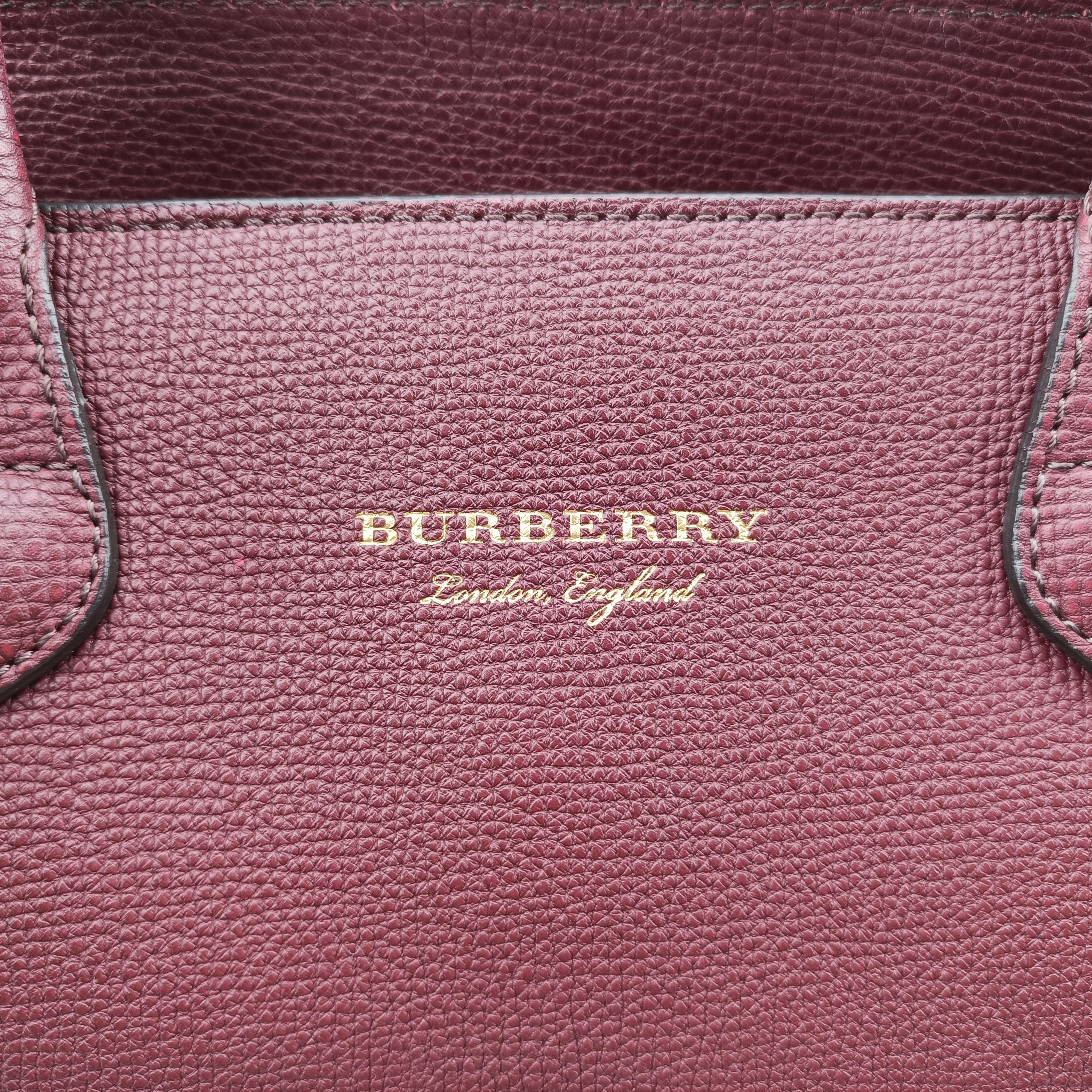 Pre-owned Burberry Medium Banner Burgundy×gray×beige×dark navy leather  shoulderbag | stylenewstar