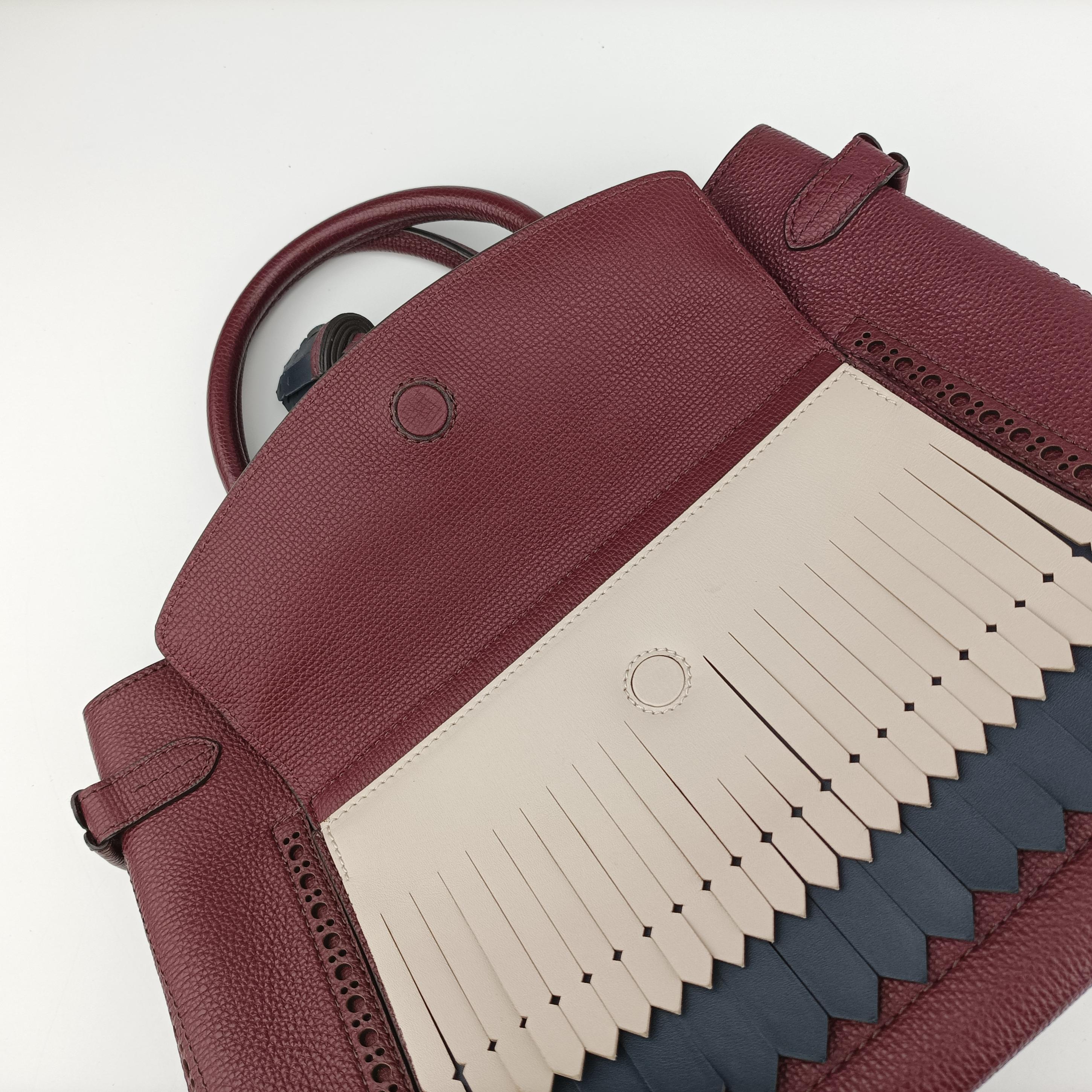 Pre-owned Burberry Medium Banner Burgundy×gray×beige×dark navy leather  shoulderbag | stylenewstar
