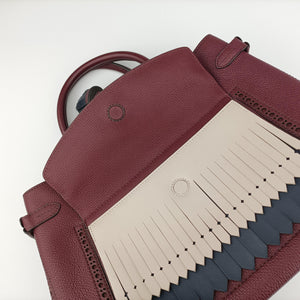 Pre-owned Burberry Medium Banner Burgundy×gray×beige×dark navy leather  shoulderbag | stylenewstar