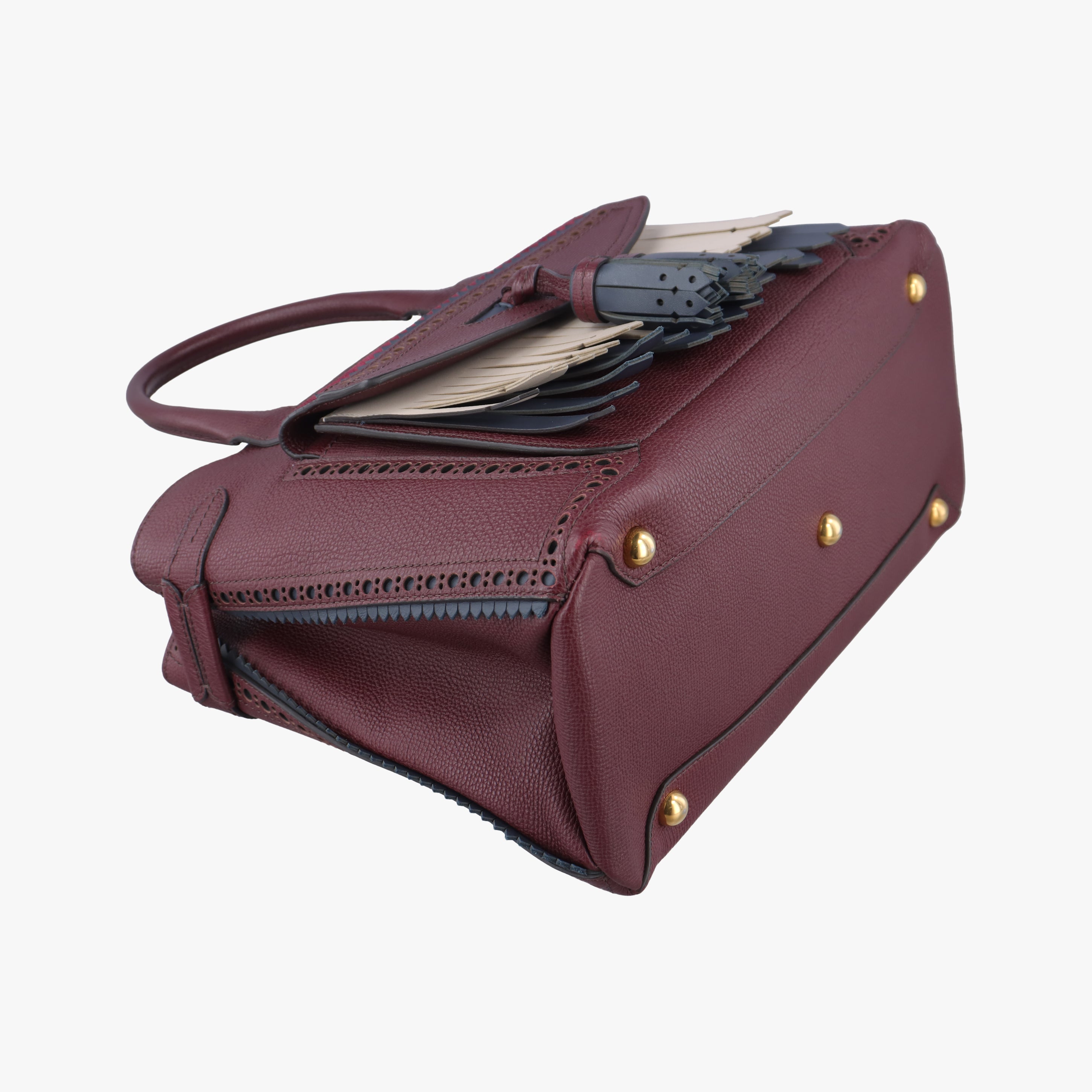 Pre-owned Burberry Medium Banner Burgundy×gray×beige×dark navy leather  shoulderbag | stylenewstar