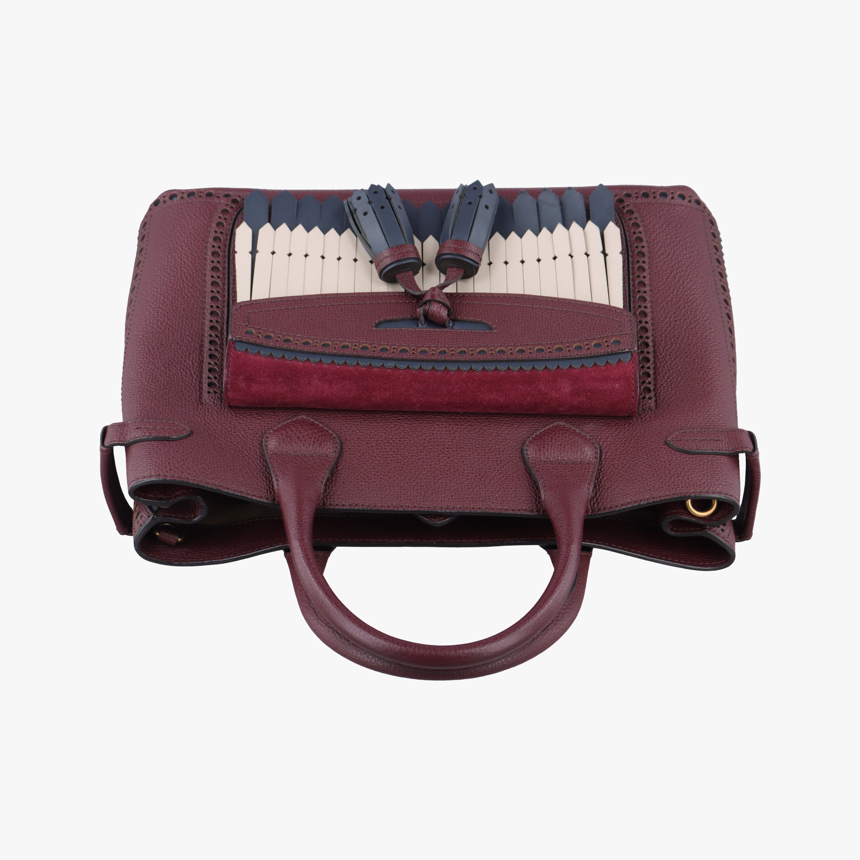 Pre-owned Burberry Medium Banner Burgundy×gray×beige×dark navy leather  shoulderbag | stylenewstar