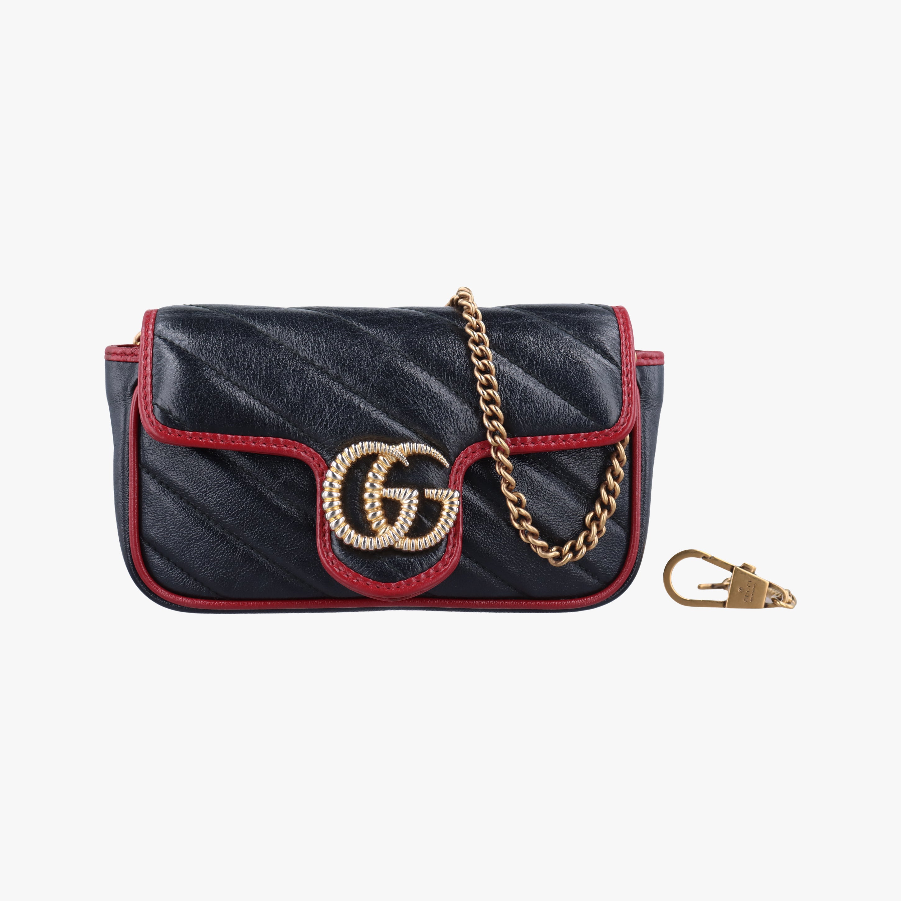 Pre-owned Gucci GG Marmont Black×Red Leather 574969 shoulderbag | stylenewstar