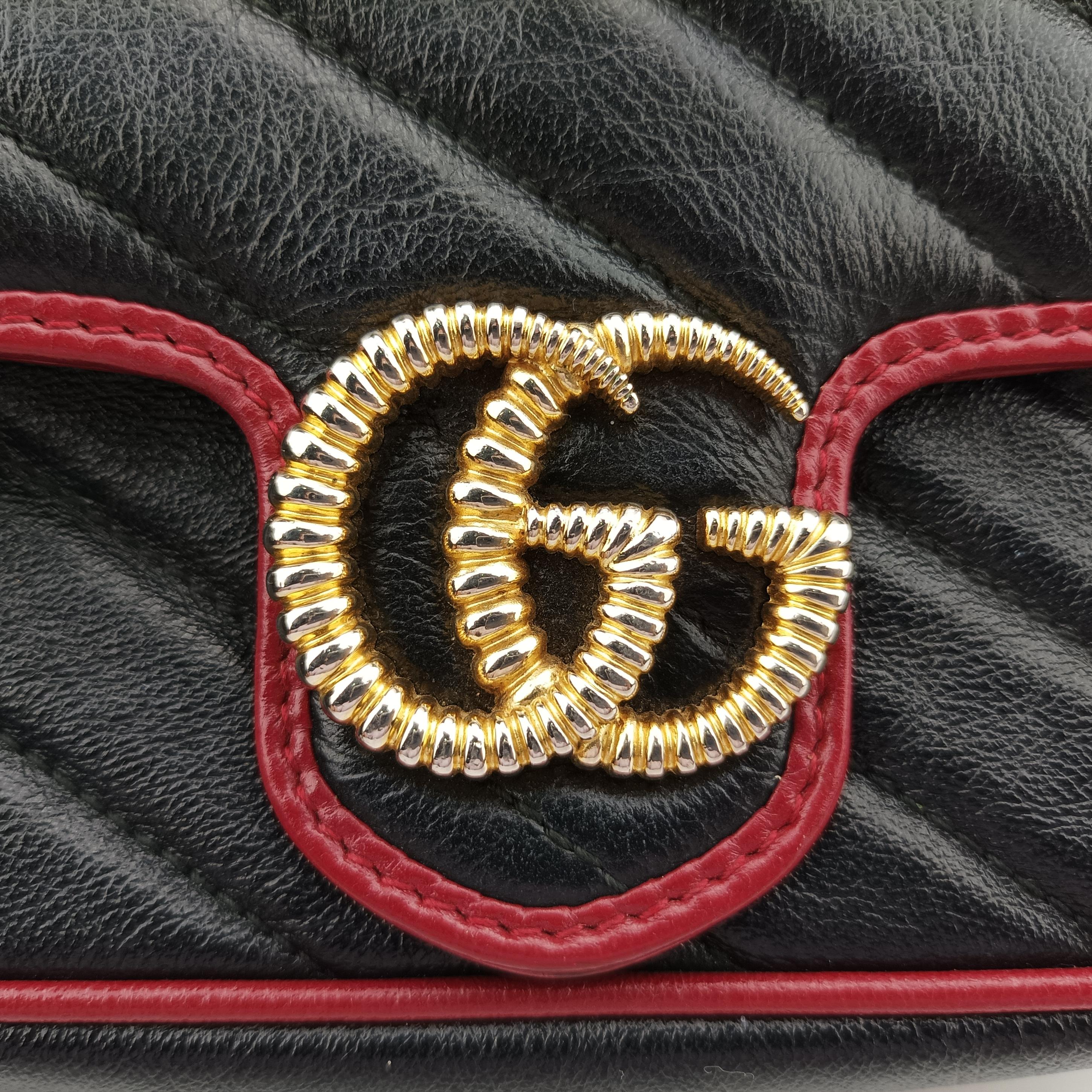 Pre-owned Gucci GG Marmont Black×Red Leather 574969 shoulderbag | stylenewstar
