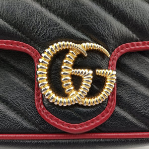Pre-owned Gucci GG Marmont Black×Red Leather 574969 shoulderbag | stylenewstar
