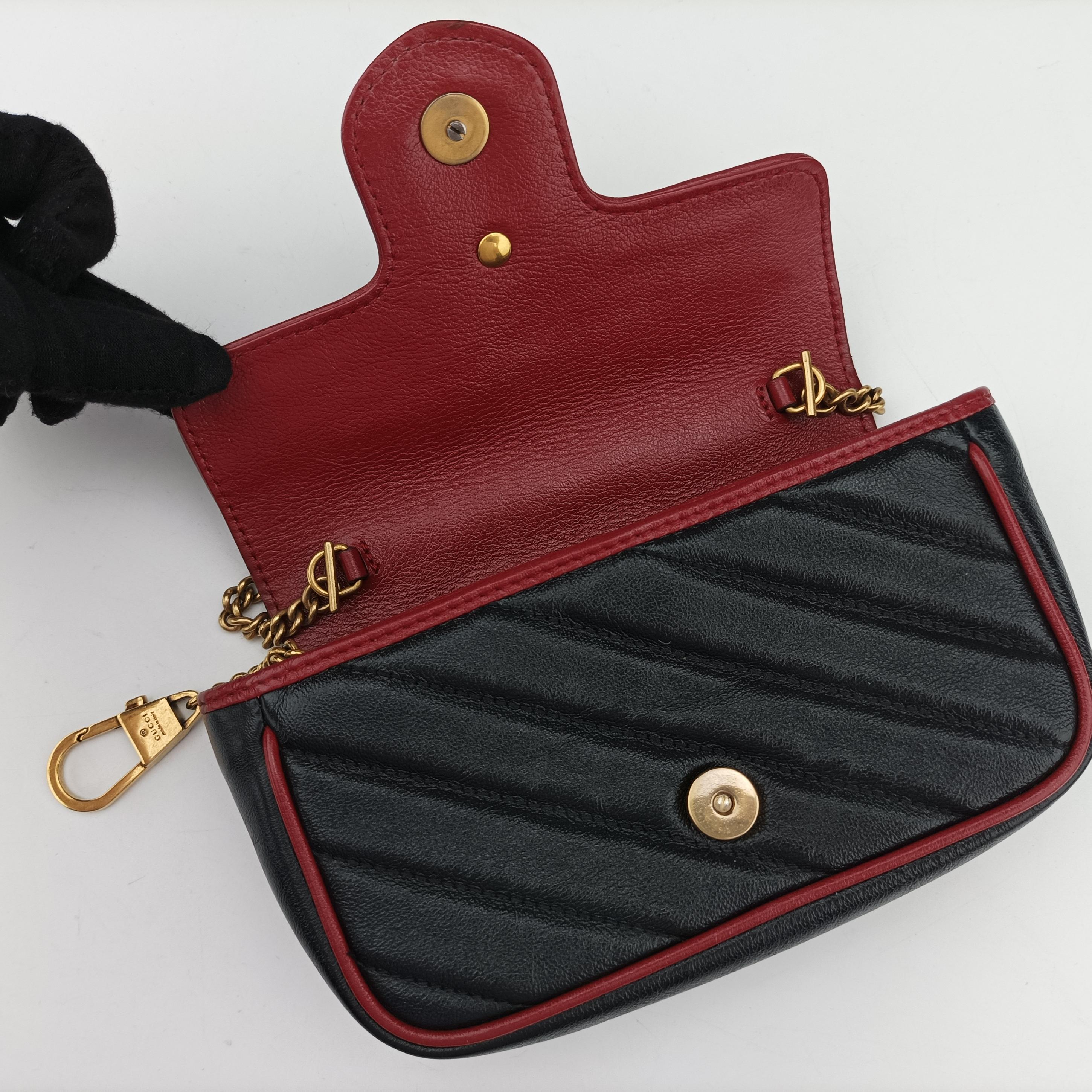 Pre-owned Gucci GG Marmont Black×Red Leather 574969 shoulderbag | stylenewstar