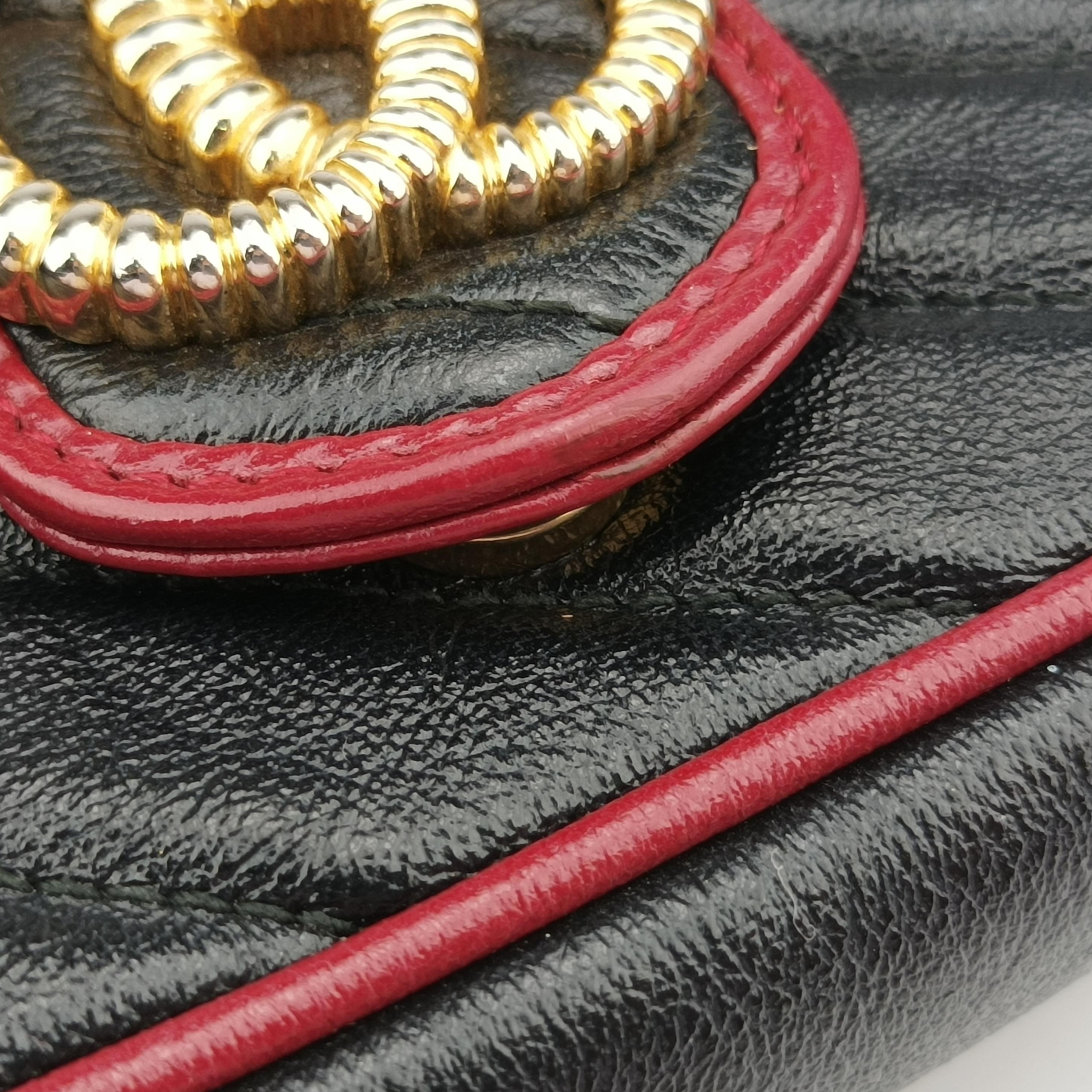 Pre-owned Gucci GG Marmont Black×Red Leather 574969 shoulderbag | stylenewstar