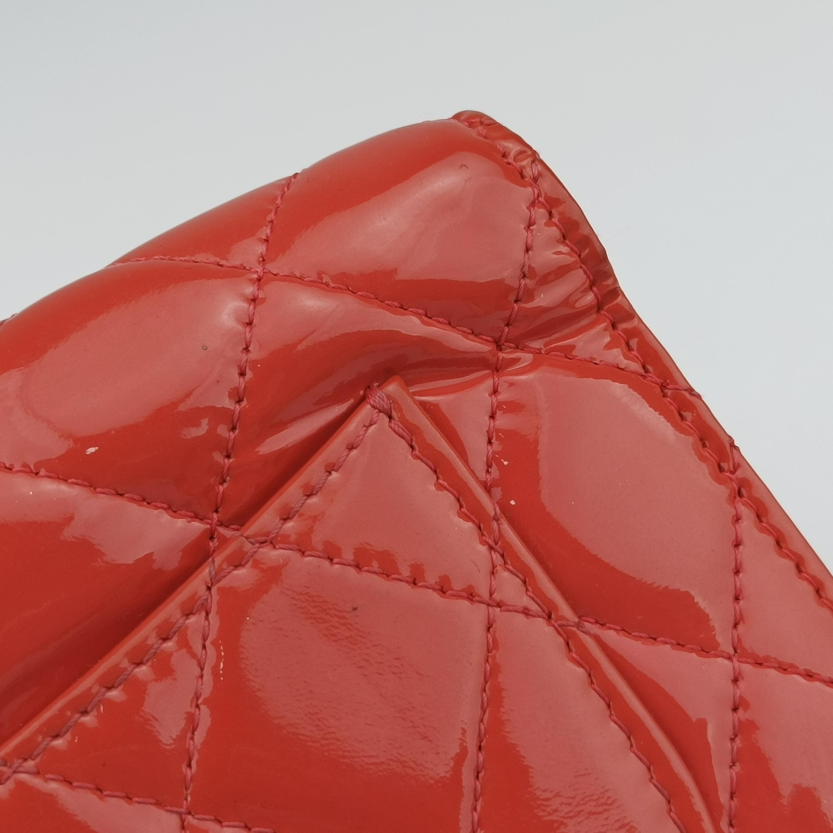 Pre-owned Chanel Quilted CC logo Orange Patent A31509 long-wallet | stylenewstar