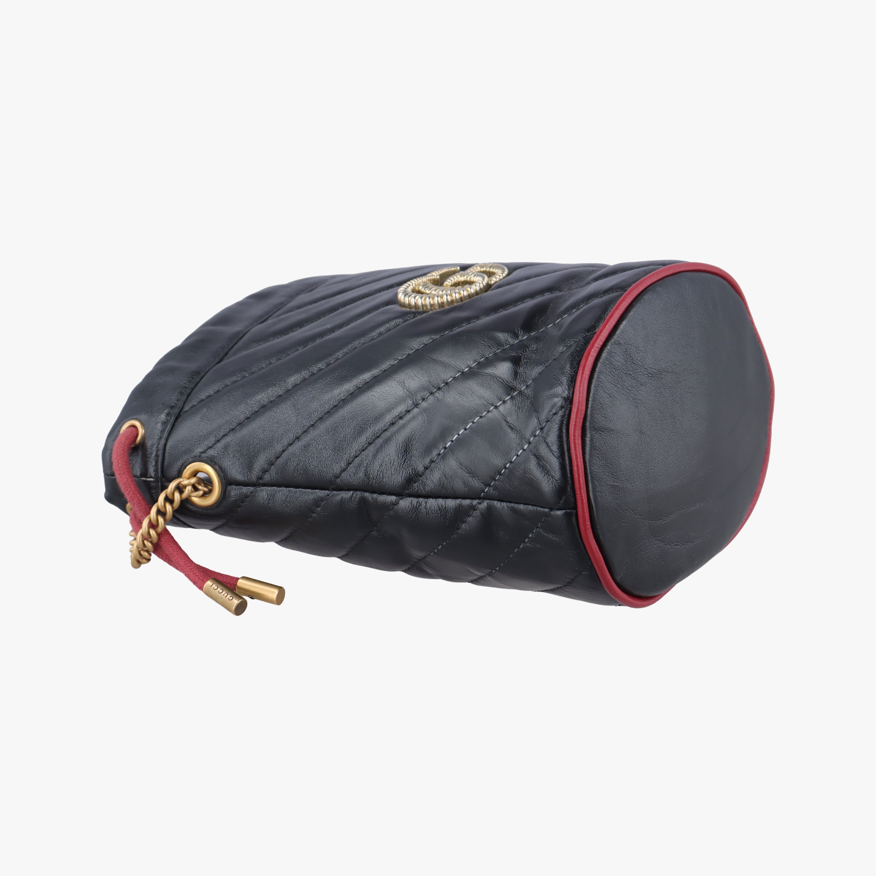 Pre-owned Gucci GG Marmont Black×red Leather 573817 shoulderbag | stylenewstar