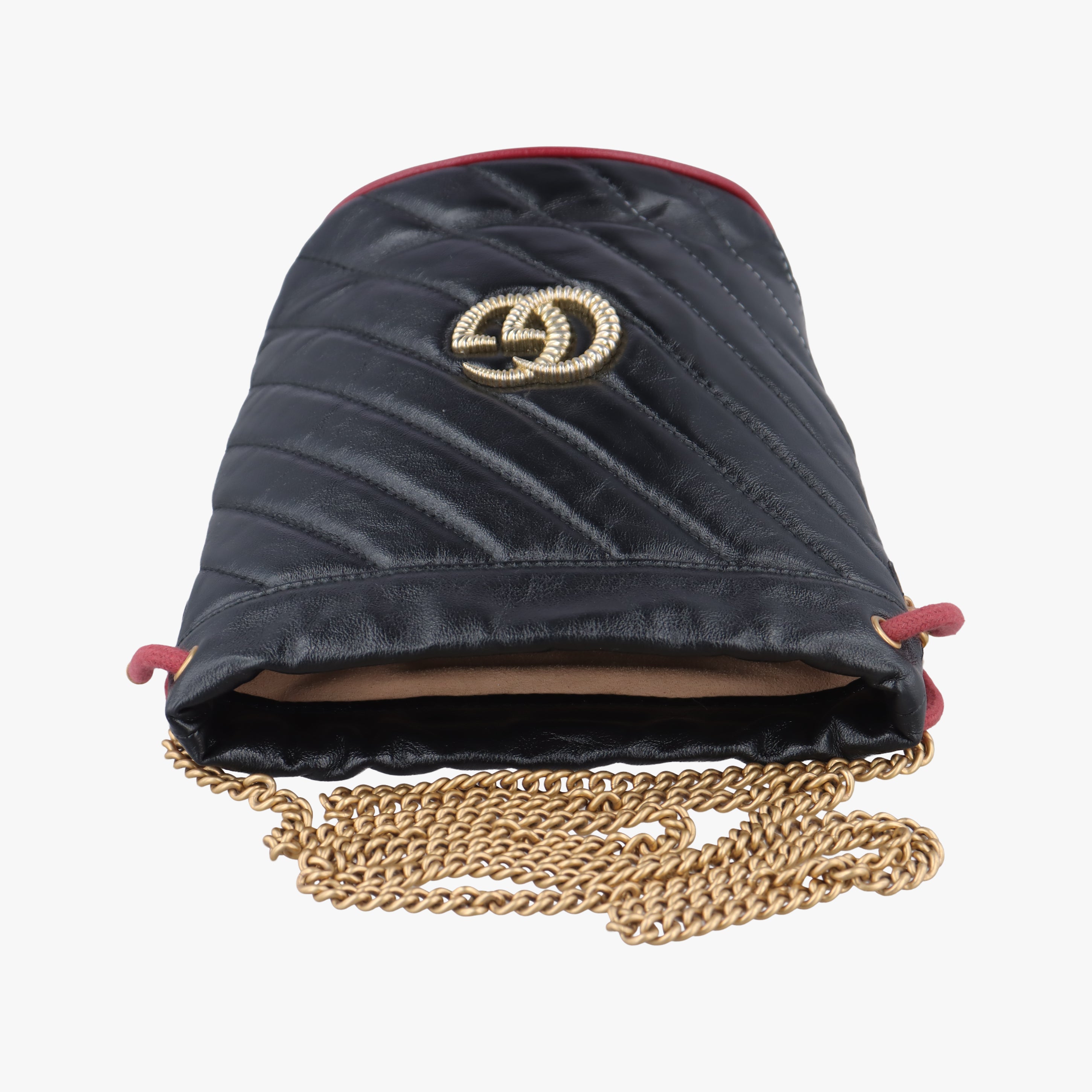 Pre-owned Gucci GG Marmont Black×red Leather 573817 shoulderbag | stylenewstar