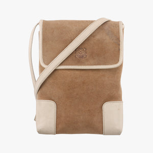 Pre-owned Loewe Anagram Brown×white Suede × leather  shoulderbag | stylenewstar