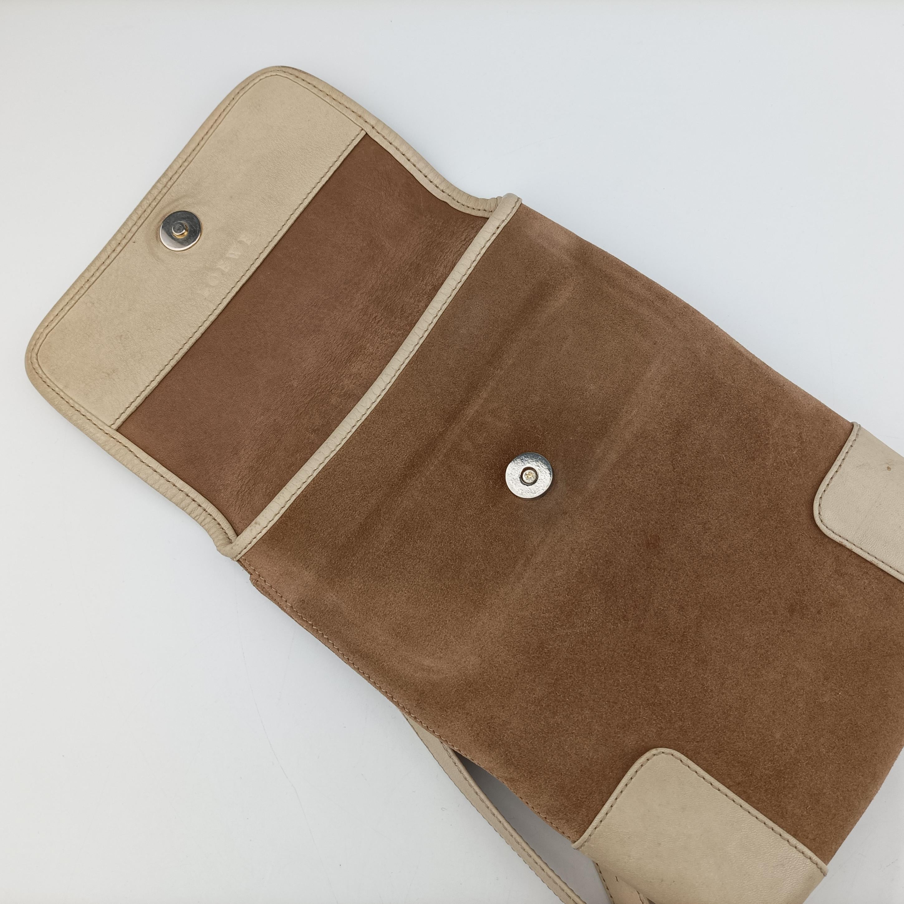 Pre-owned Loewe Anagram Brown×white Suede × leather  shoulderbag | stylenewstar