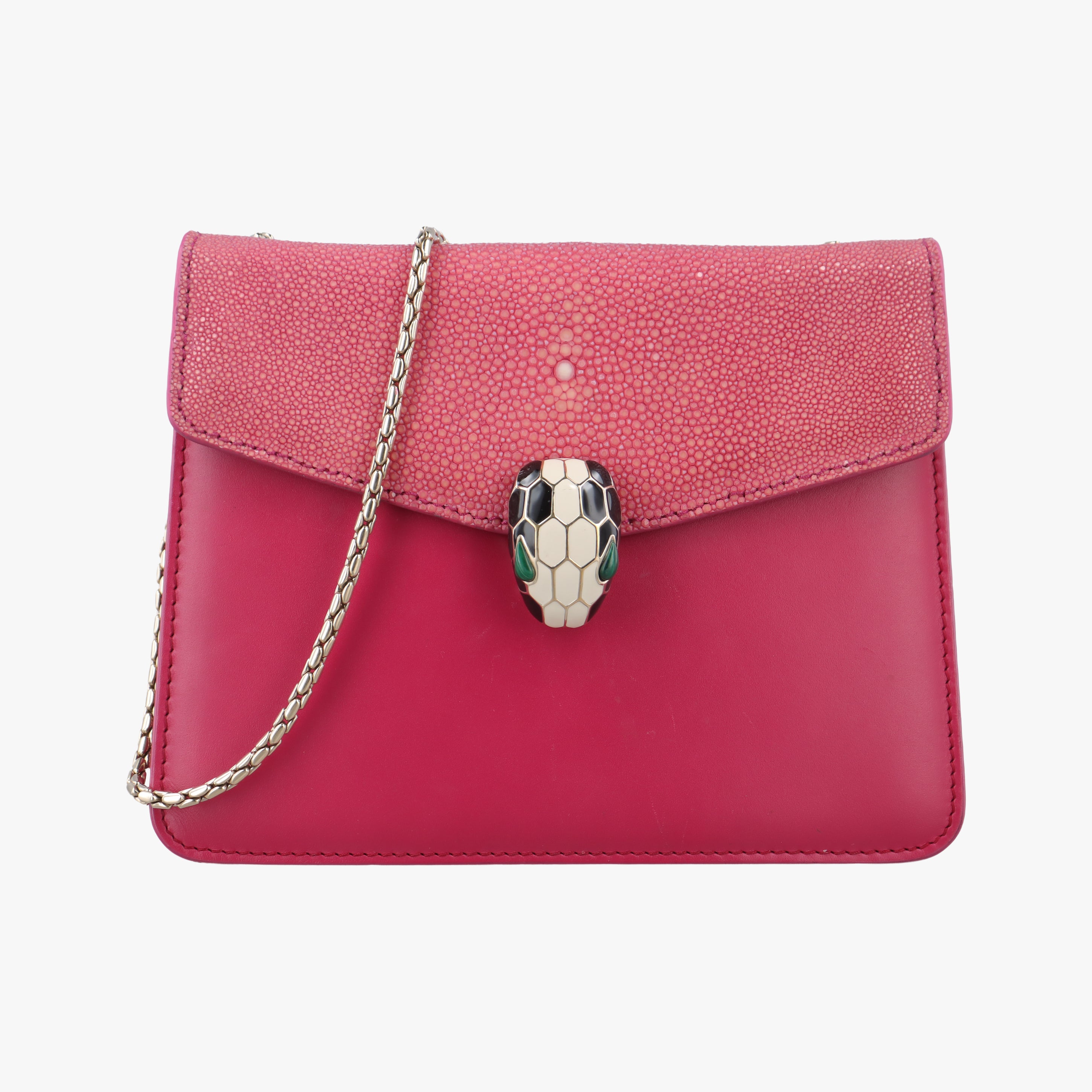 Pre-owned Bvlgari Serpenti Pink Galuchat Skin×Leather  shoulderbag | stylenewstar
