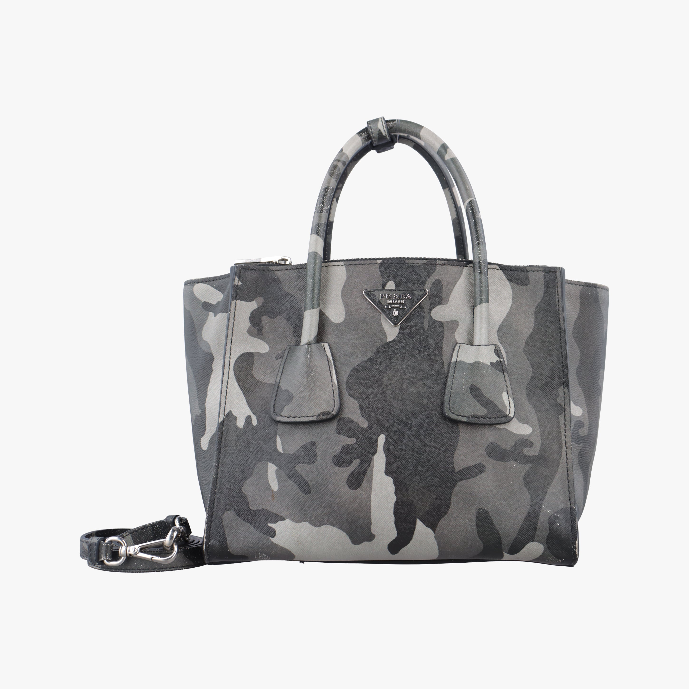 Pre-owned Prada Triangle plate logo Gray×Multicolour SAFFIANO Leather B2625P shoulderbag | stylenewstar