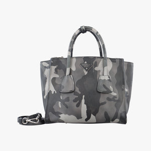 Pre-owned Prada Triangle plate logo Gray×Multicolour SAFFIANO Leather B2625P shoulderbag | stylenewstar