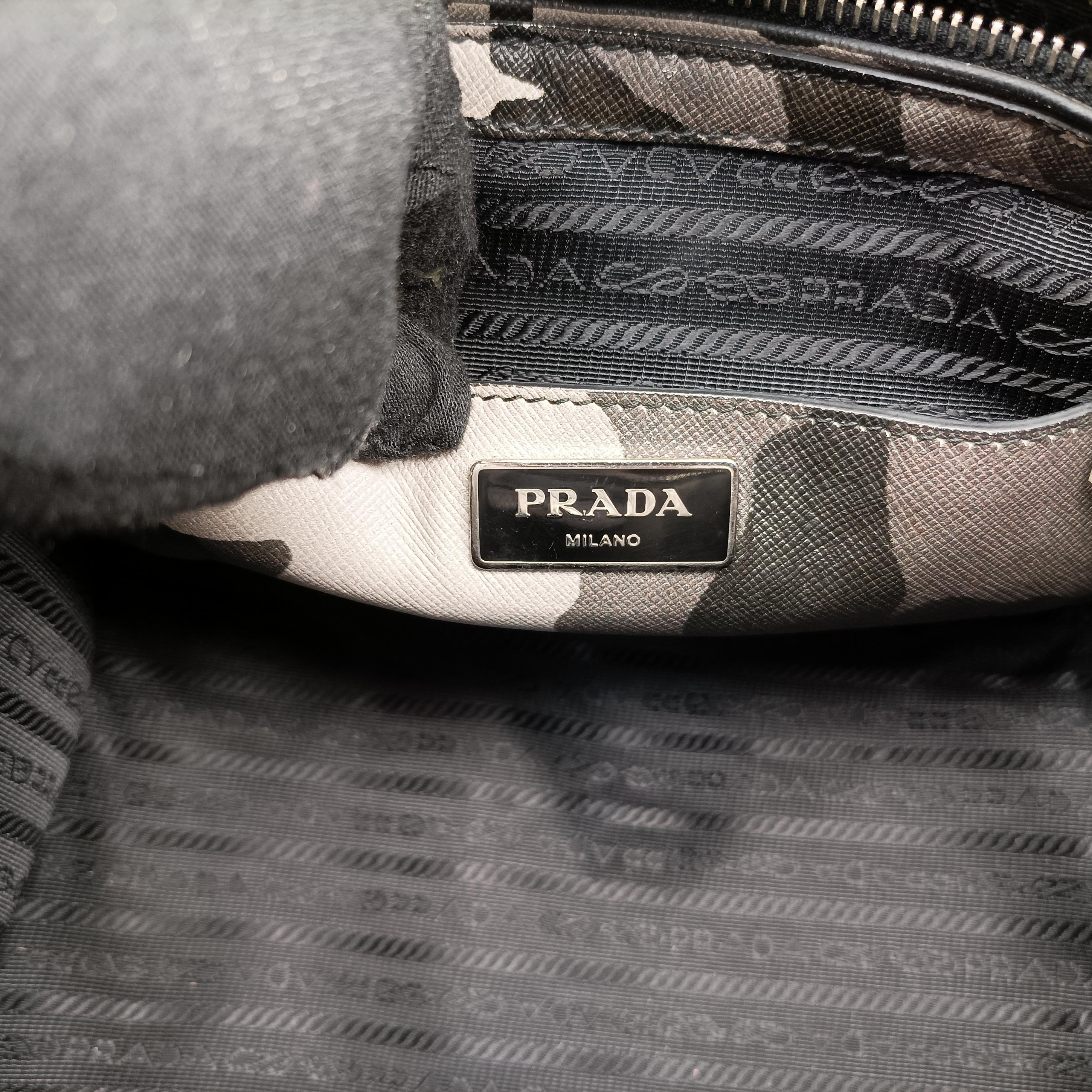 Pre-owned Prada Triangle plate logo Gray×Multicolour SAFFIANO Leather B2625P shoulderbag | stylenewstar