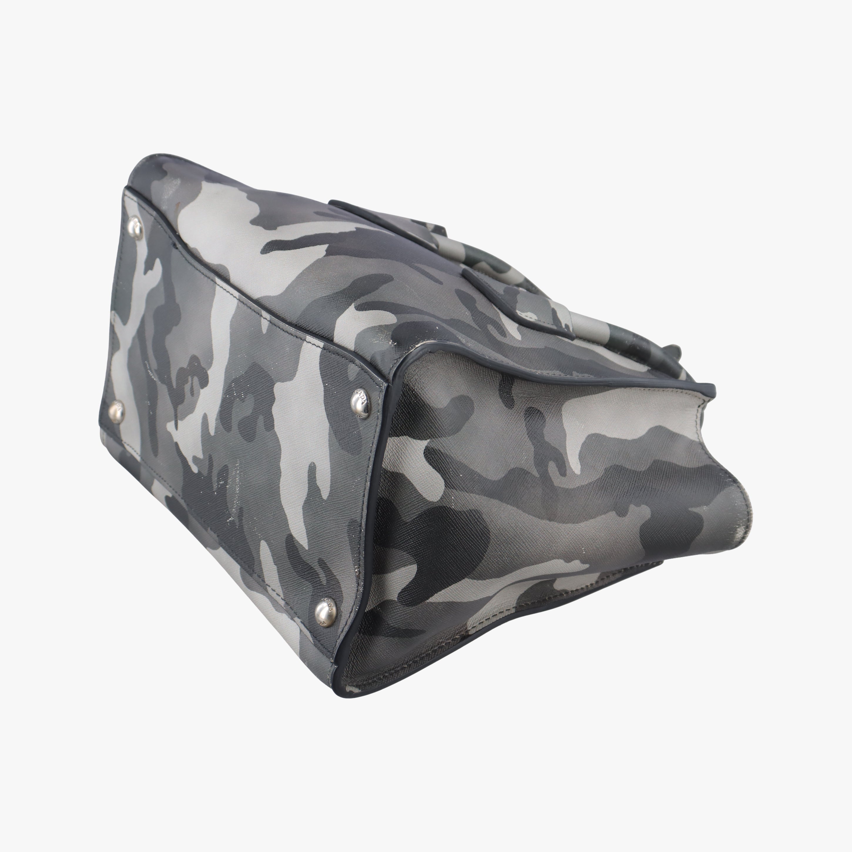 Pre-owned Prada Triangle plate logo Gray×Multicolour SAFFIANO Leather B2625P shoulderbag | stylenewstar