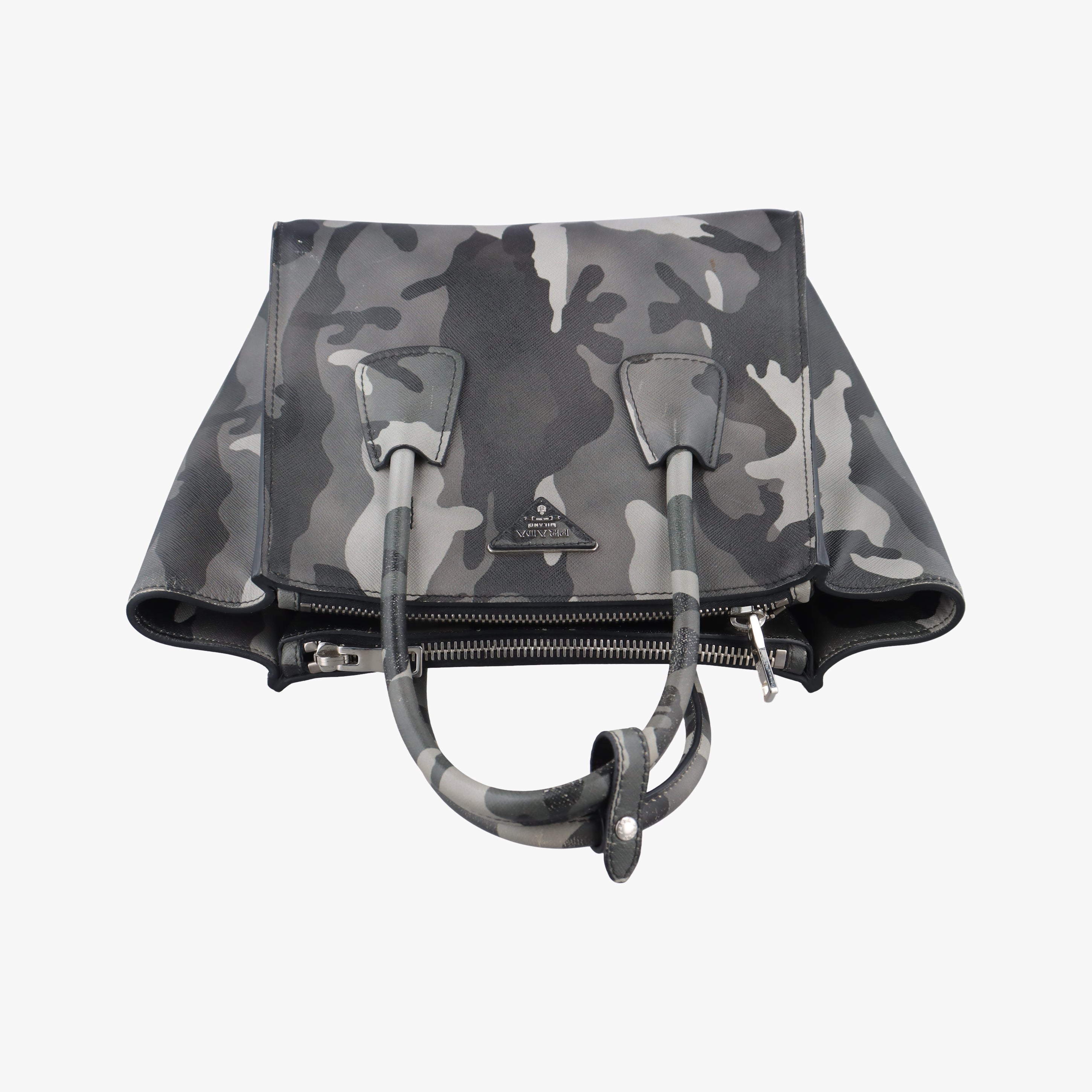 Pre-owned Prada Triangle plate logo Gray×Multicolour SAFFIANO Leather B2625P shoulderbag | stylenewstar