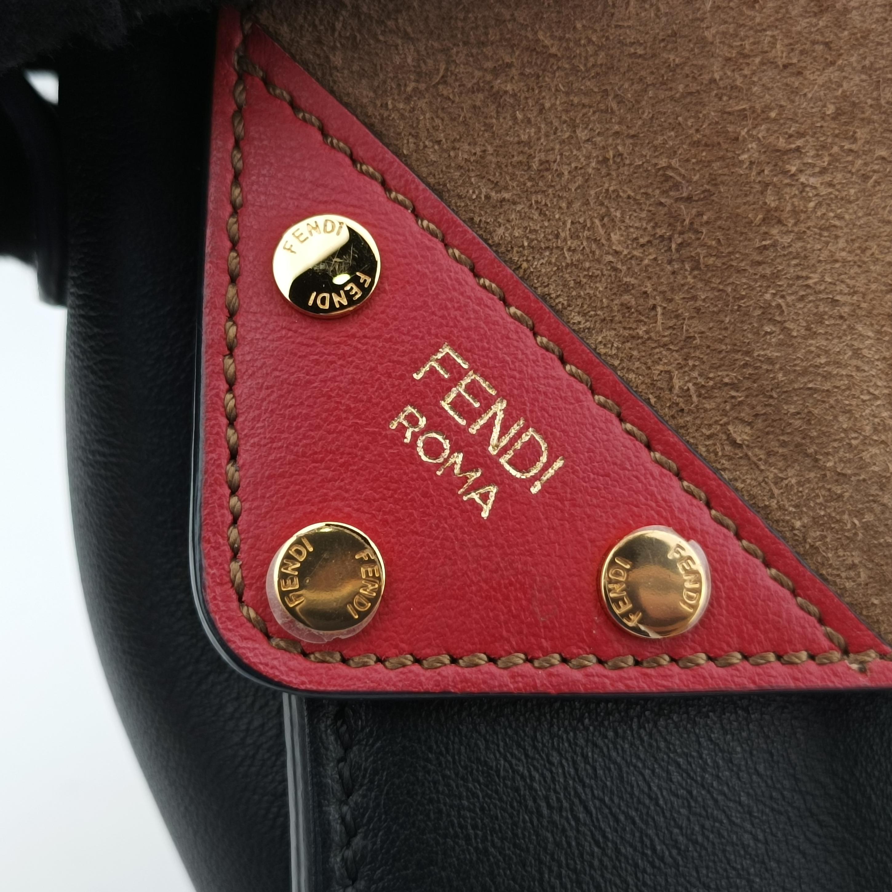 Pre-owned Fendi Flip blackx red x brown Leather× Suede 8BT302 shoulderbag | stylenewstar