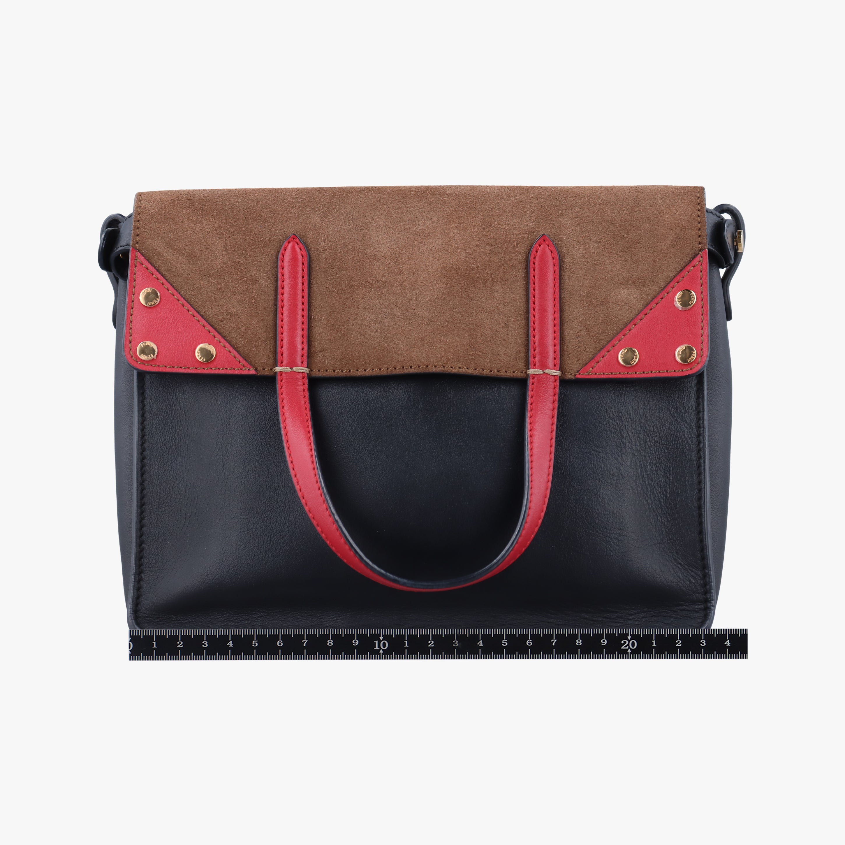 Pre-owned Fendi Flip blackx red x brown Leather× Suede 8BT302 shoulderbag | stylenewstar