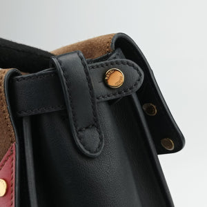 Pre-owned Fendi Flip blackx red x brown Leather× Suede 8BT302 shoulderbag | stylenewstar