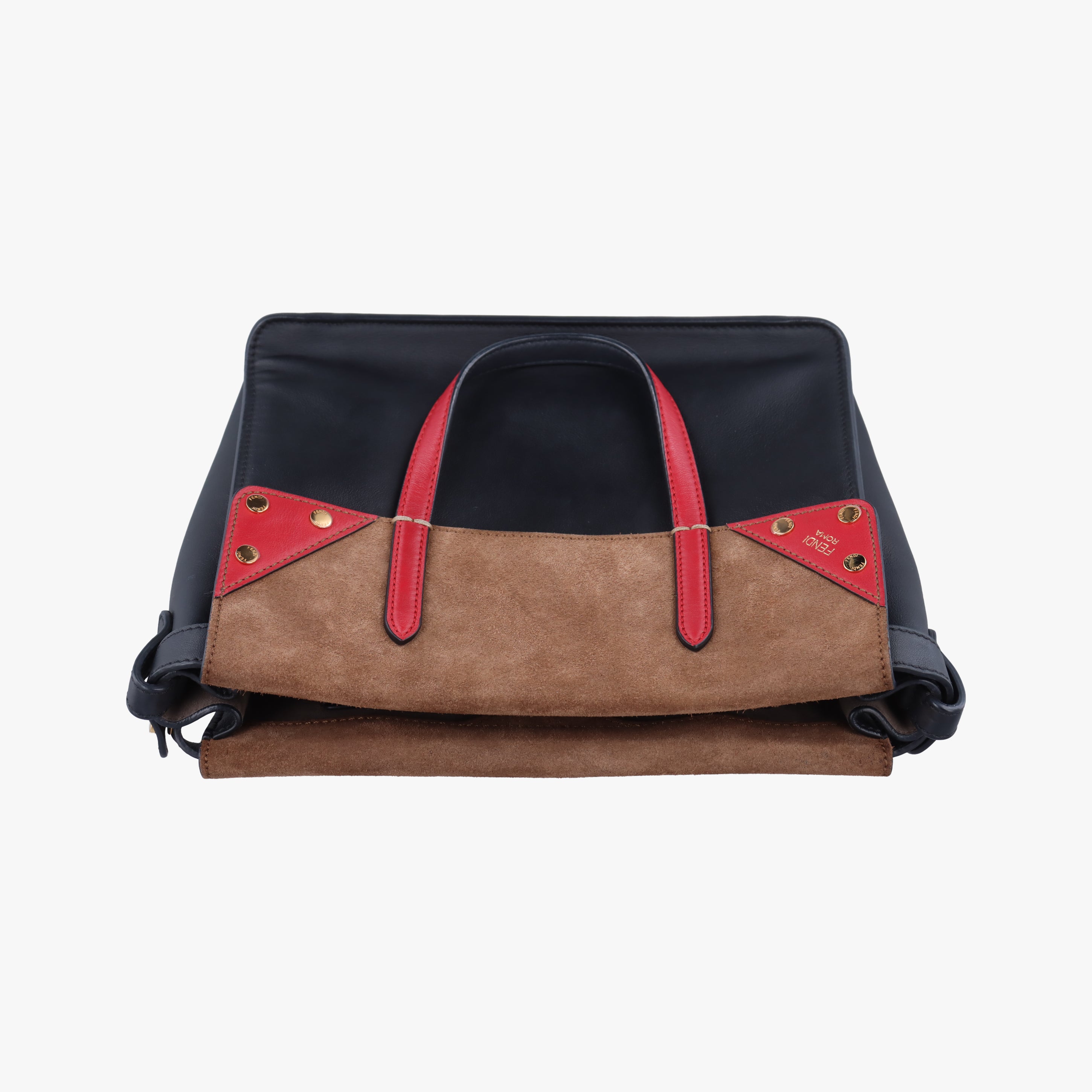 Pre-owned Fendi Flip blackx red x brown Leather× Suede 8BT302 shoulderbag | stylenewstar