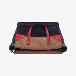 Pre-owned Fendi Flip blackx red x brown Leather× Suede 8BT302 shoulderbag | stylenewstar