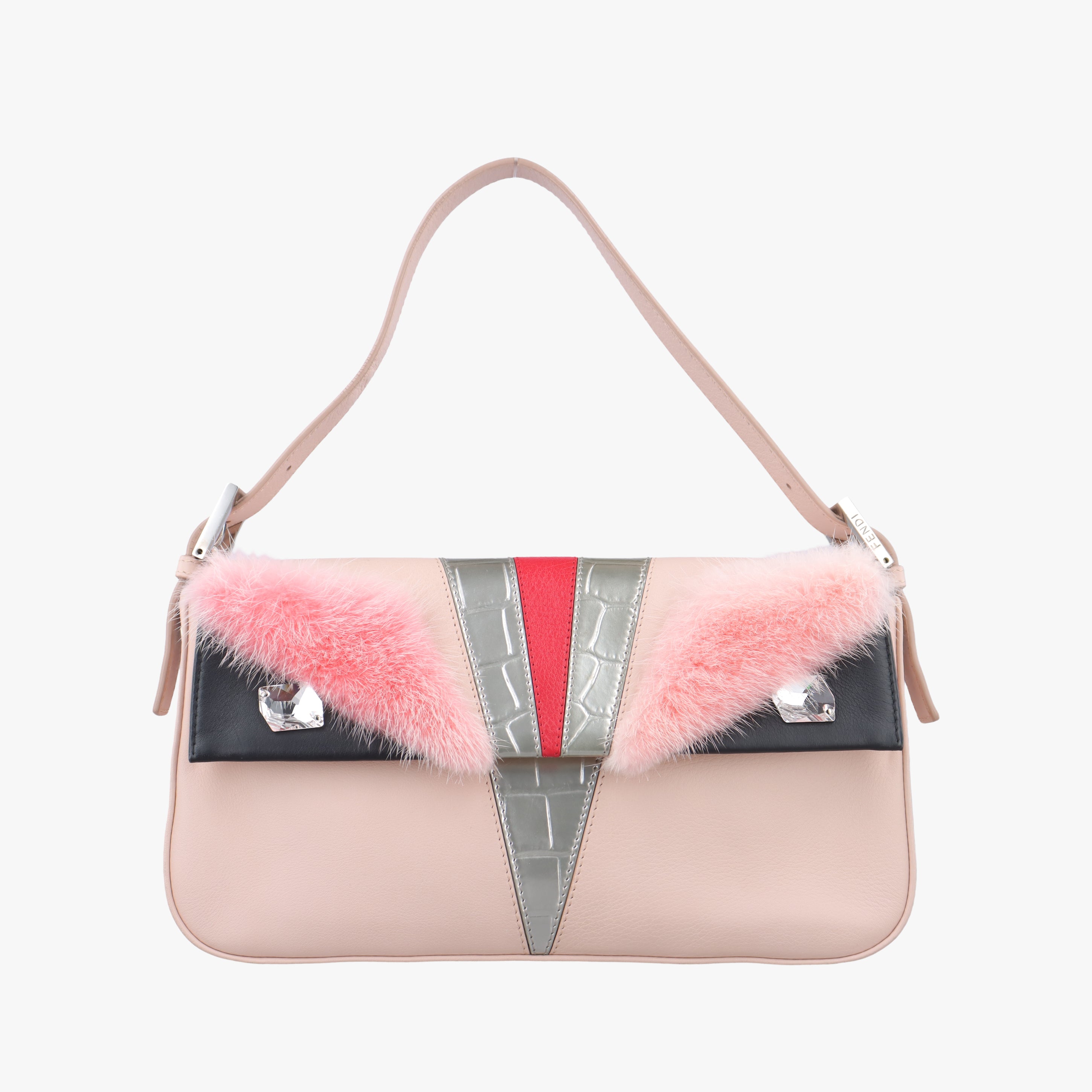 Pre-owned Fendi BAGUETTE Pink×Multicolour Leather 8BR600 handbag | stylenewstar