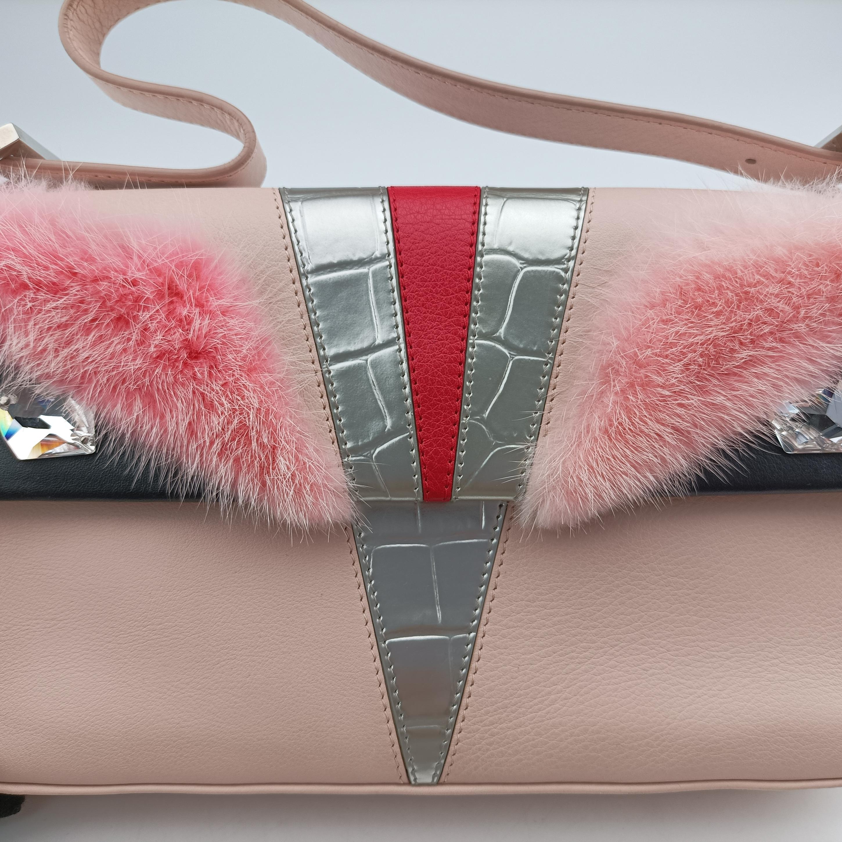 Pre-owned Fendi BAGUETTE Pink×Multicolour Leather 8BR600 handbag | stylenewstar