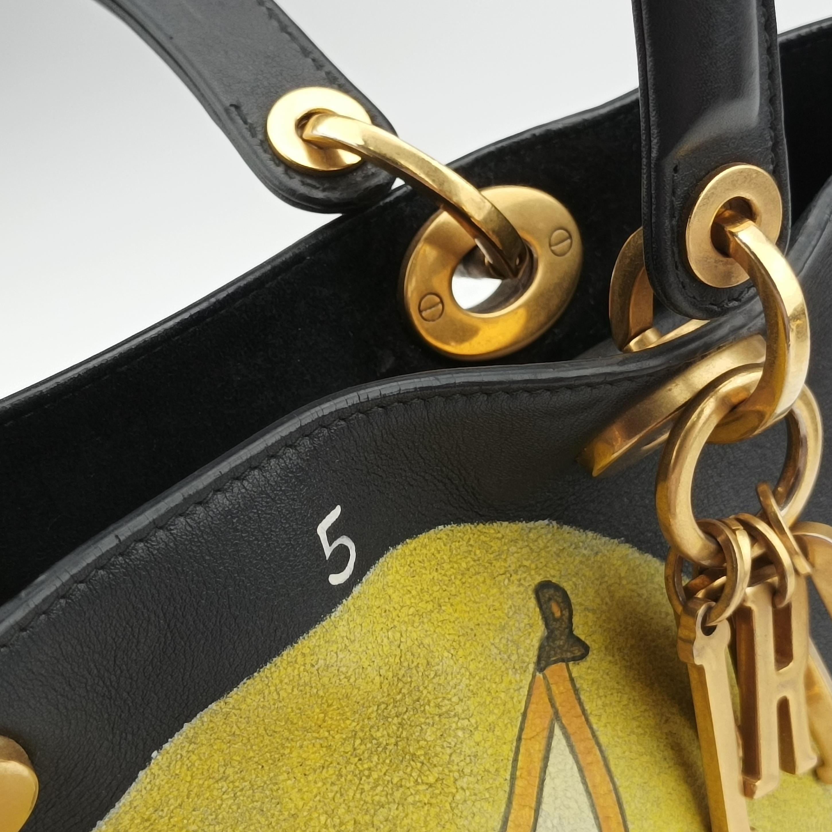 Pre-owned Christian Dior Lady Dior Black×Multicolor Leather  shoulderbag | stylenewstar