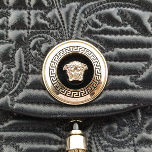 Vintage VERSACE Embossed Leather Talia Vanitas Black Leather  handbag | stylenewstar