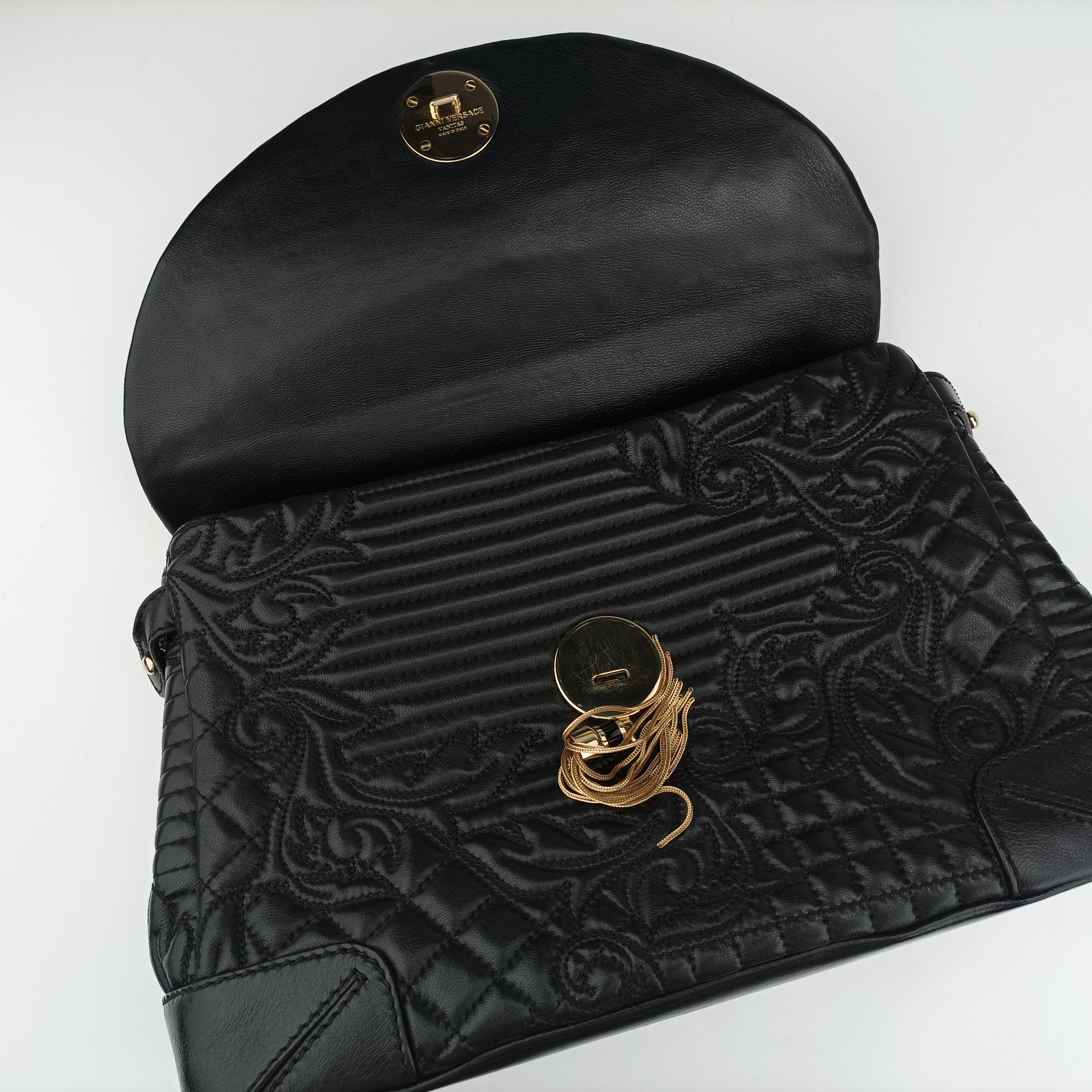 Vintage VERSACE Embossed Leather Talia Vanitas Black Leather  handbag | stylenewstar