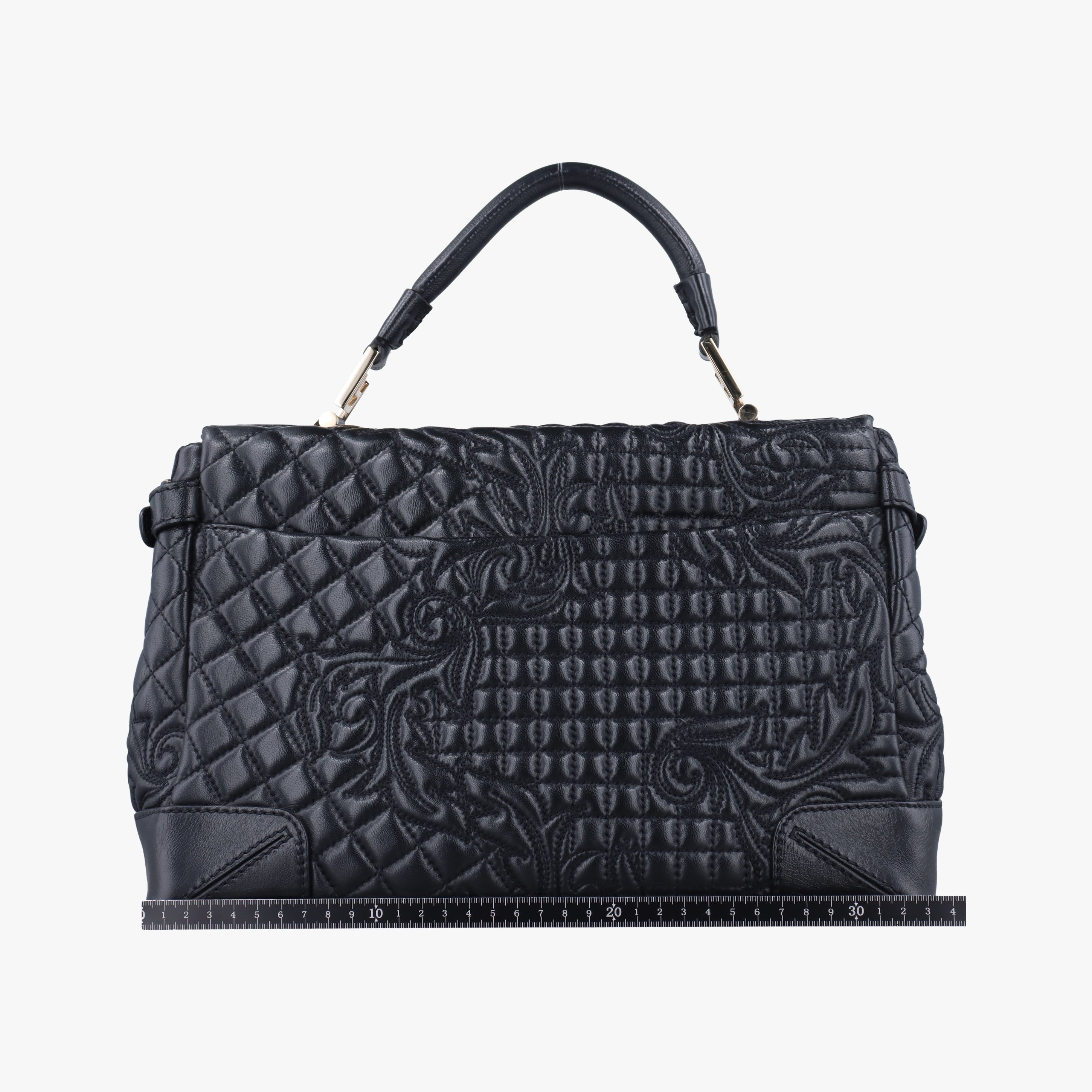 Vintage VERSACE Embossed Leather Talia Vanitas Black Leather  handbag | stylenewstar