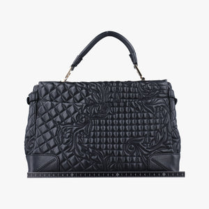 Vintage VERSACE Embossed Leather Talia Vanitas Black Leather  handbag | stylenewstar