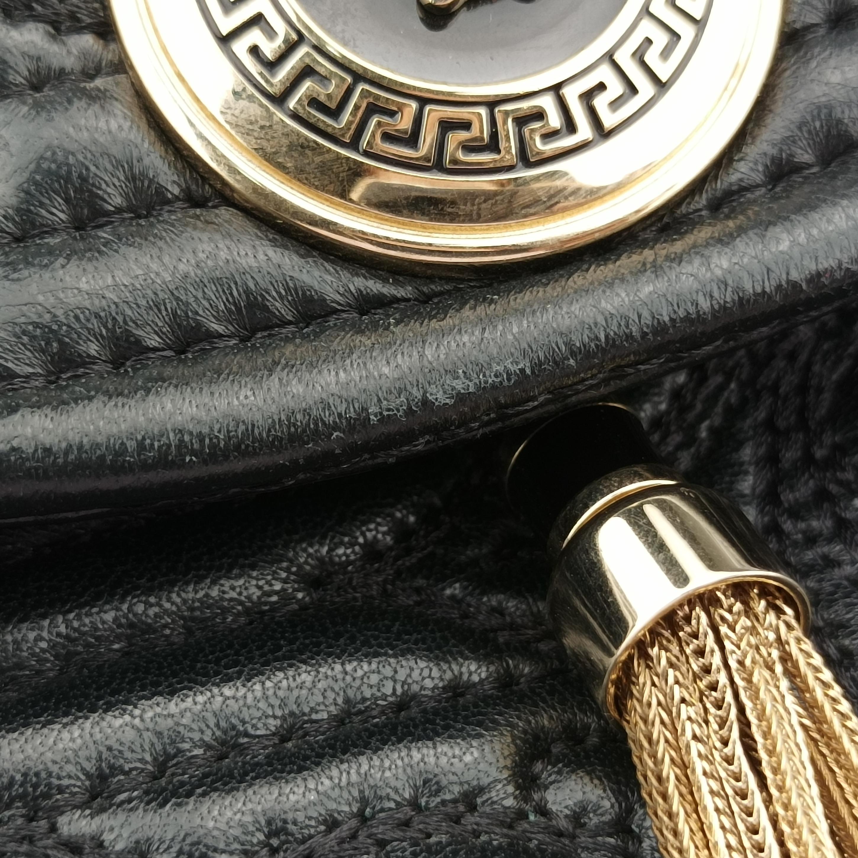 Vintage VERSACE Embossed Leather Talia Vanitas Black Leather  handbag | stylenewstar