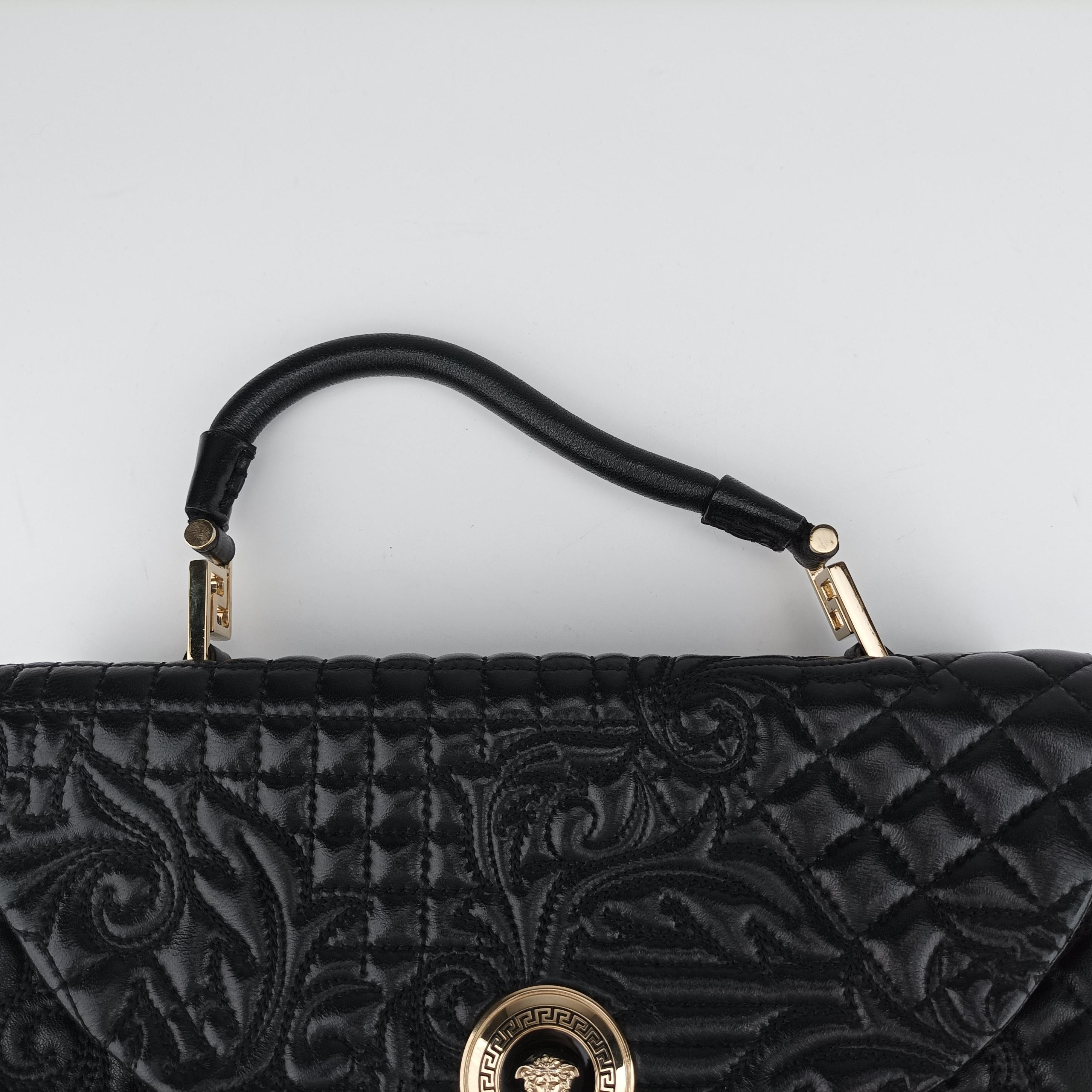 Vintage VERSACE Embossed Leather Talia Vanitas Black Leather  handbag | stylenewstar