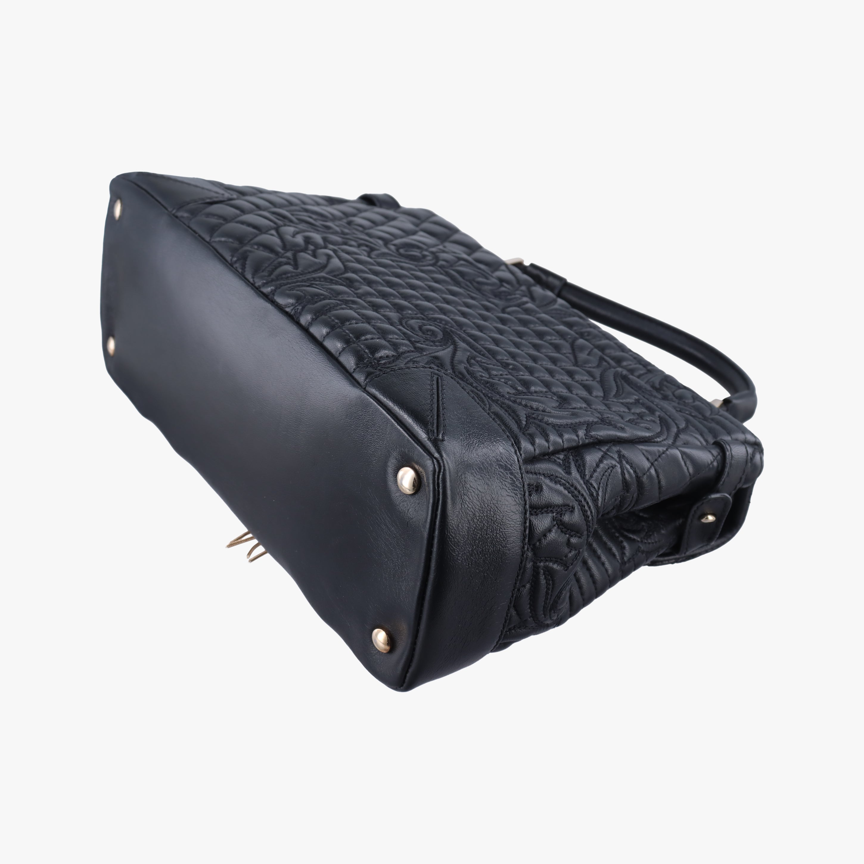 Vintage VERSACE Embossed Leather Talia Vanitas Black Leather  handbag | stylenewstar