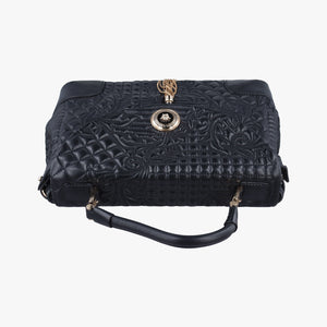 Vintage VERSACE Embossed Leather Talia Vanitas Black Leather  handbag | stylenewstar