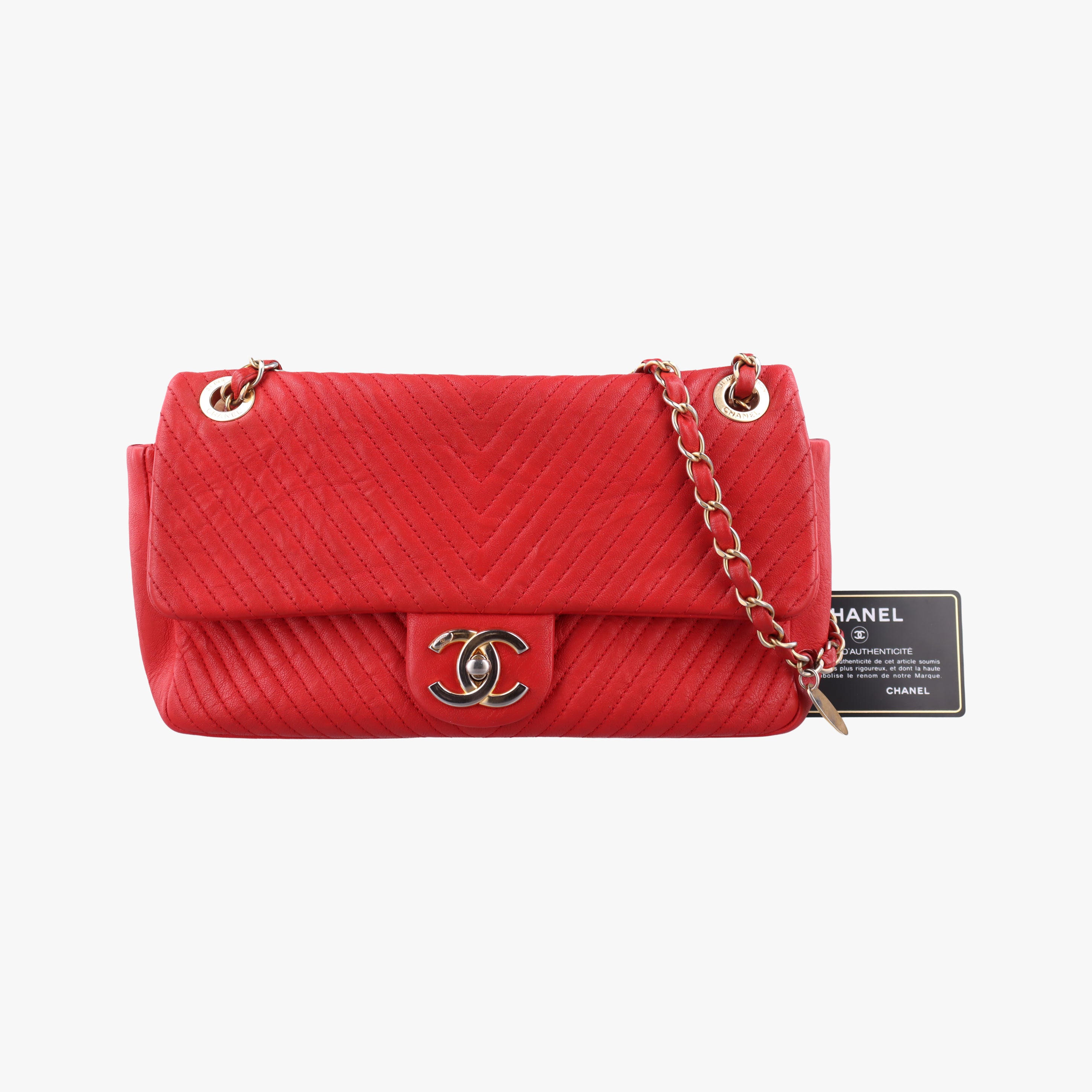 Vintage Chanel V stitch Red lambskin A92088 shoulderbag | stylenewstar