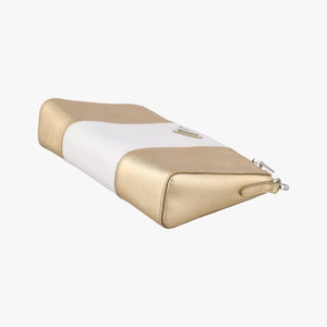 Pre-owned Prada Triangular logo plate Golden×White SAFFIANO Leather BT947C shoulderbag | stylenewstar