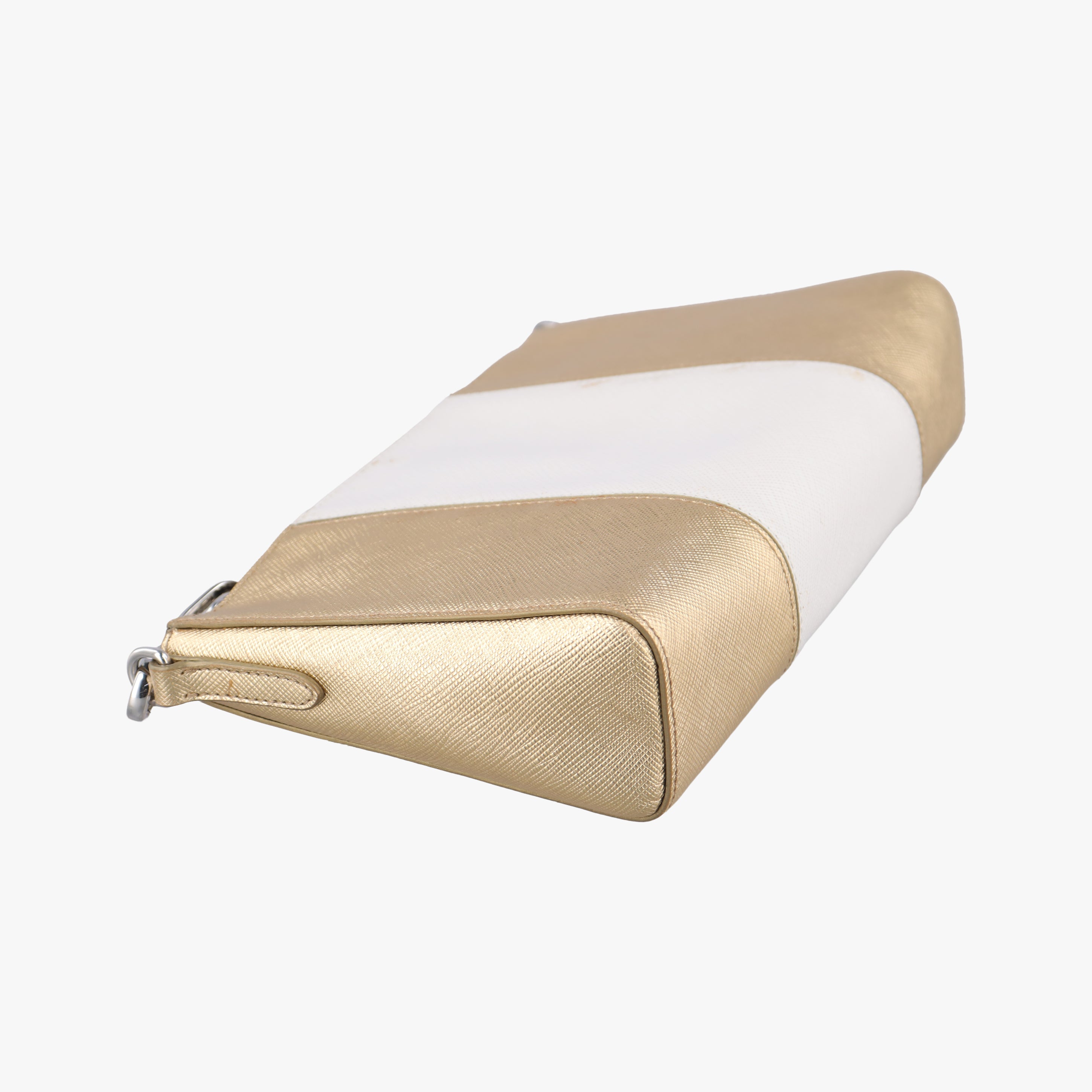 Pre-owned Prada Triangular logo plate Golden×White SAFFIANO Leather BT947C shoulderbag | stylenewstar