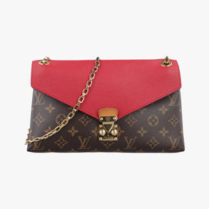 Vintage Louis Vuitton PALLAS Chain Brown×CERISE Monogram Canvas×calf leather M41201 shoulderbag | stylenewstar